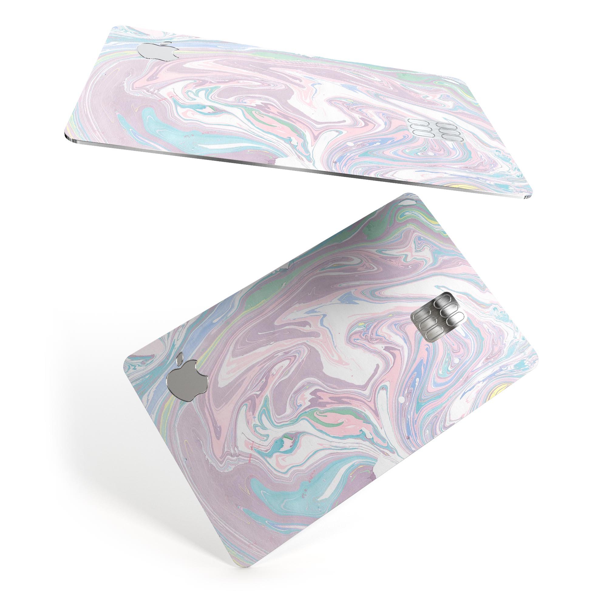 Marbleized Swirling Candy Coat skin for Apple Card, showcasing vibrant colors and premium vinyl material.