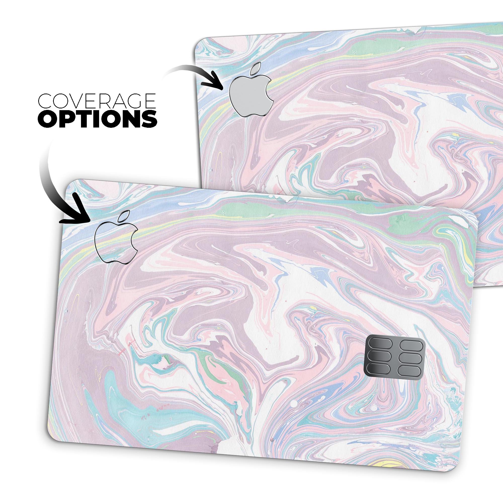 Marbleized Swirling Candy Coat skin for Apple Card, showcasing vibrant colors and premium vinyl material.