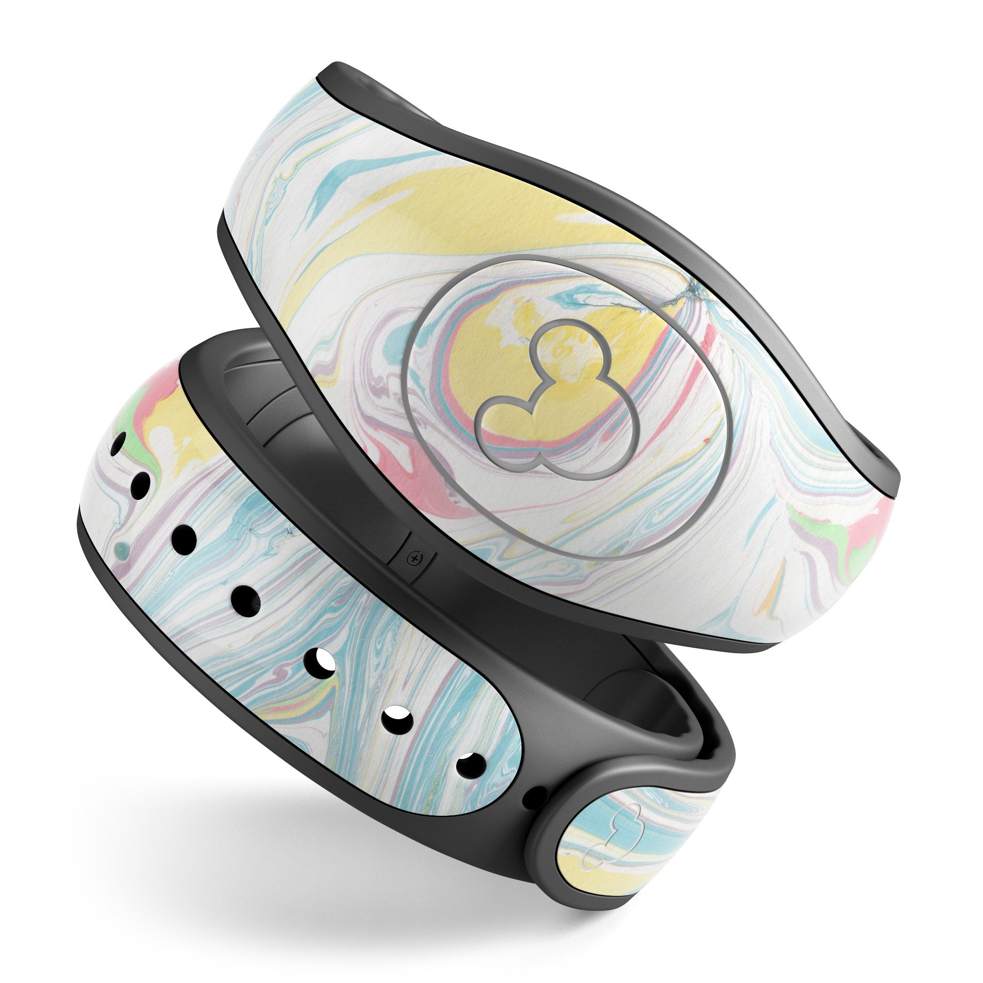 Marbleized Swirling Candy Colors decal skin wrap kit for Disney Magic Band, showcasing vibrant colors and a stylish design.
