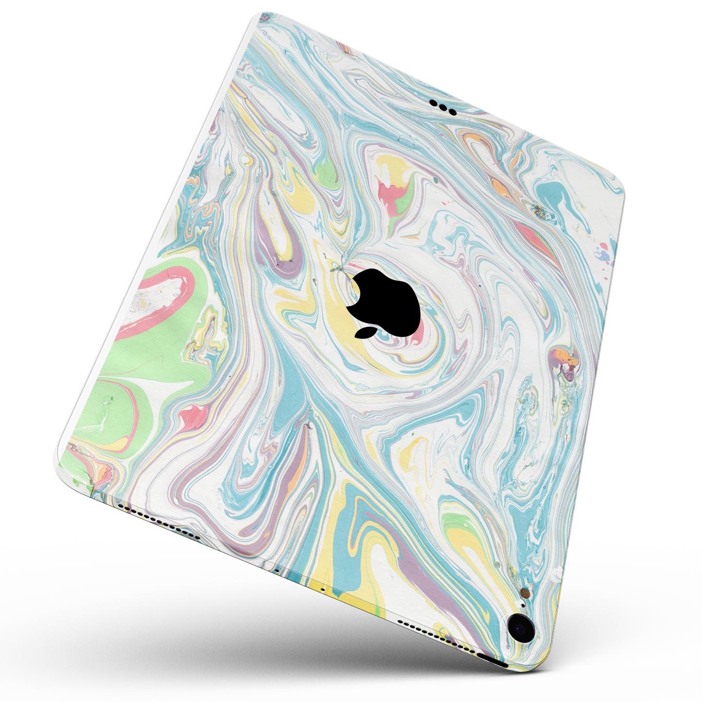 Marbleized Swirling Candy Colors skin decal for Apple devices, showcasing vibrant colors and a sleek design.