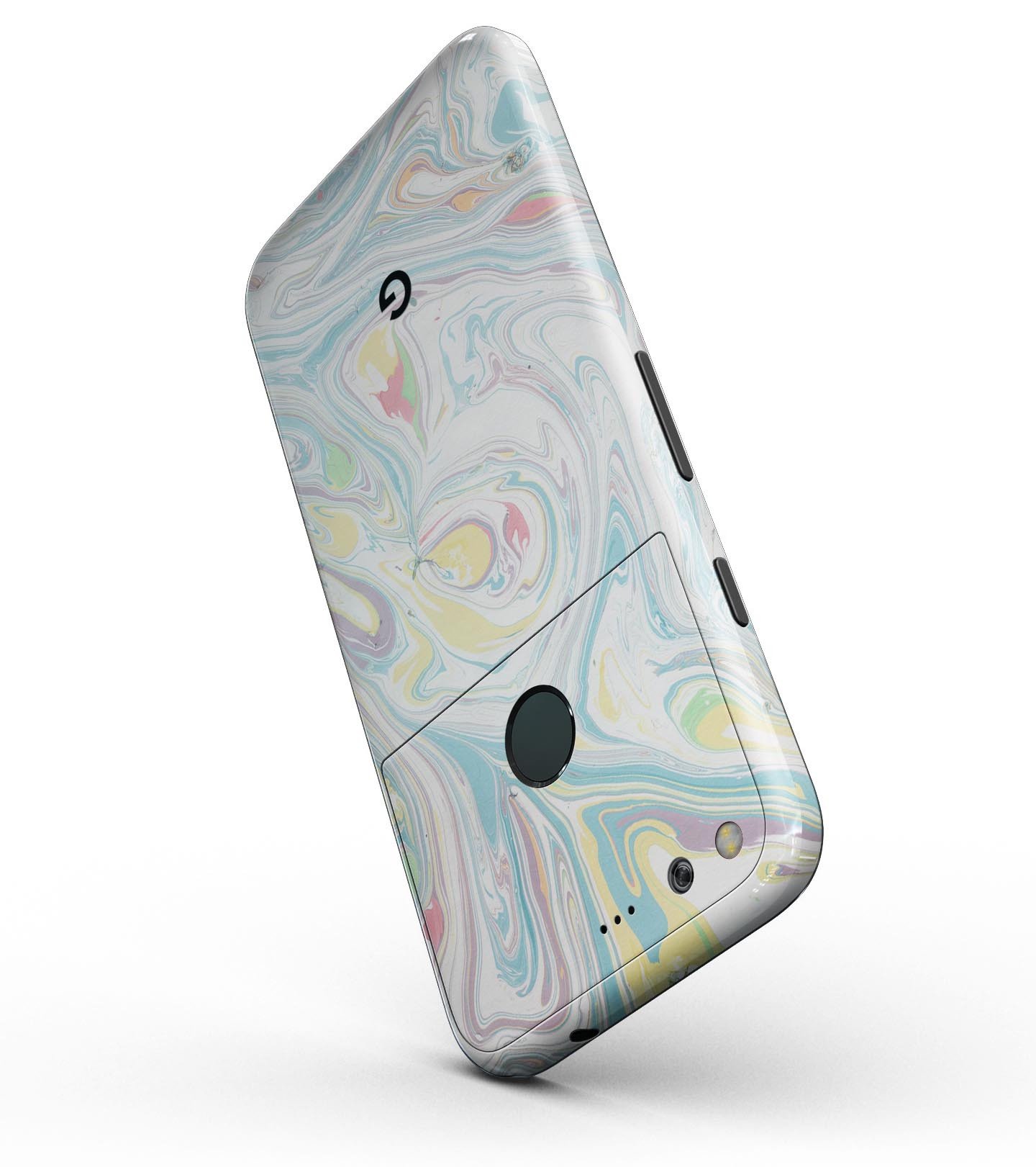 Marbleized Swirling Candy Colors Full-Body Skin Kit for Google Pixel, showcasing vibrant colors and sleek design.