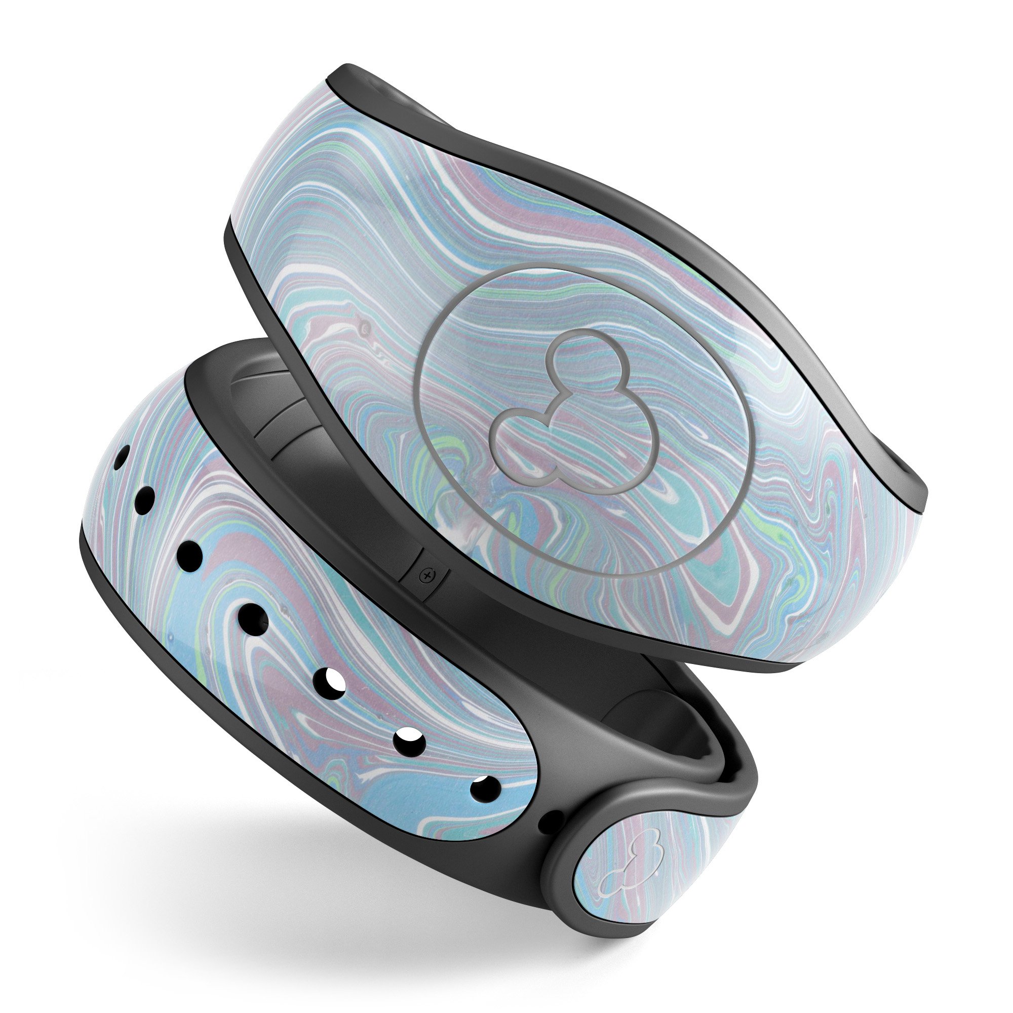 Marbleized Swirling Color Passion decal skin wrap kit for Disney Magic Band, showcasing vibrant colors and unique design.