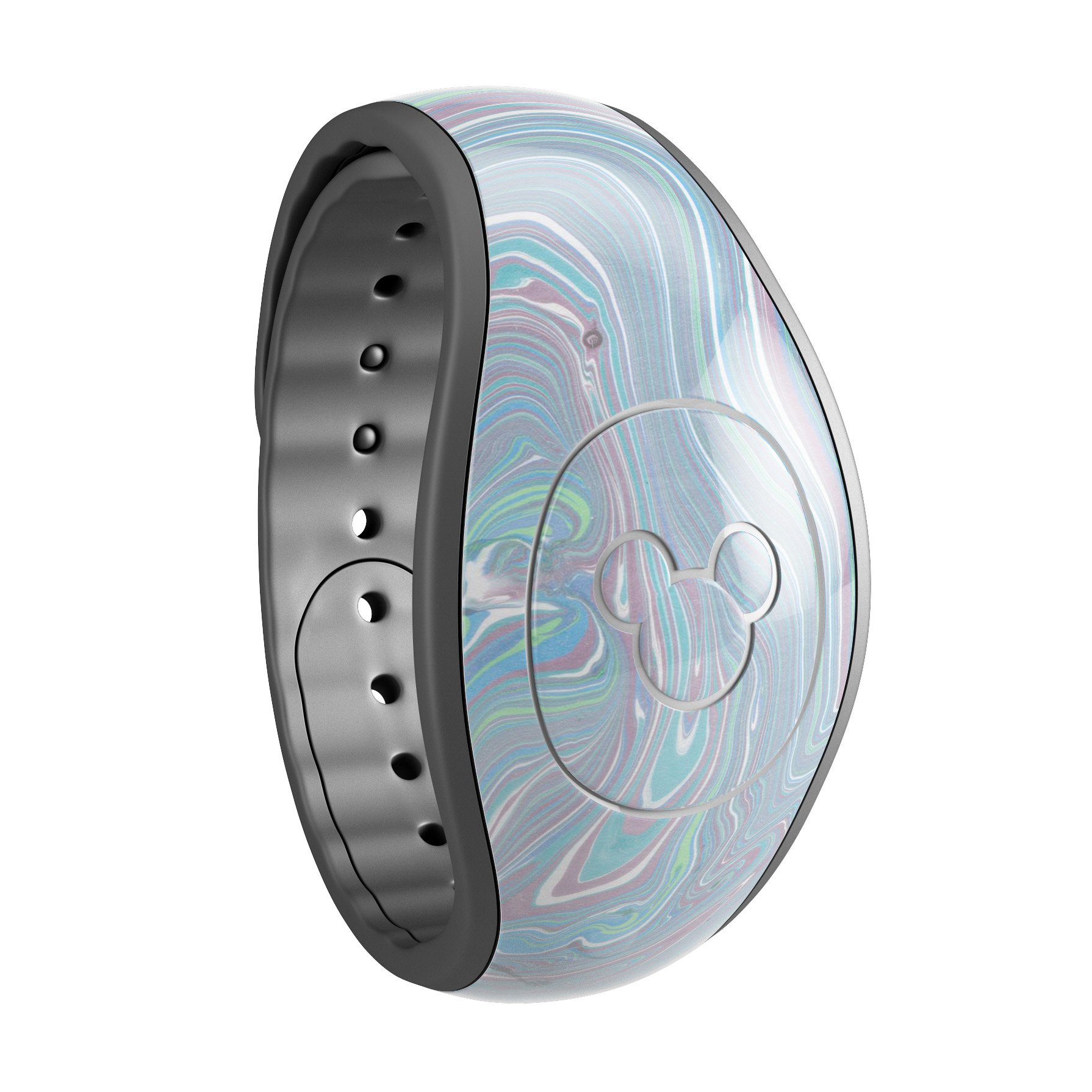 Marbleized Swirling Color Passion decal skin wrap kit for Disney Magic Band, showcasing vibrant colors and unique design.