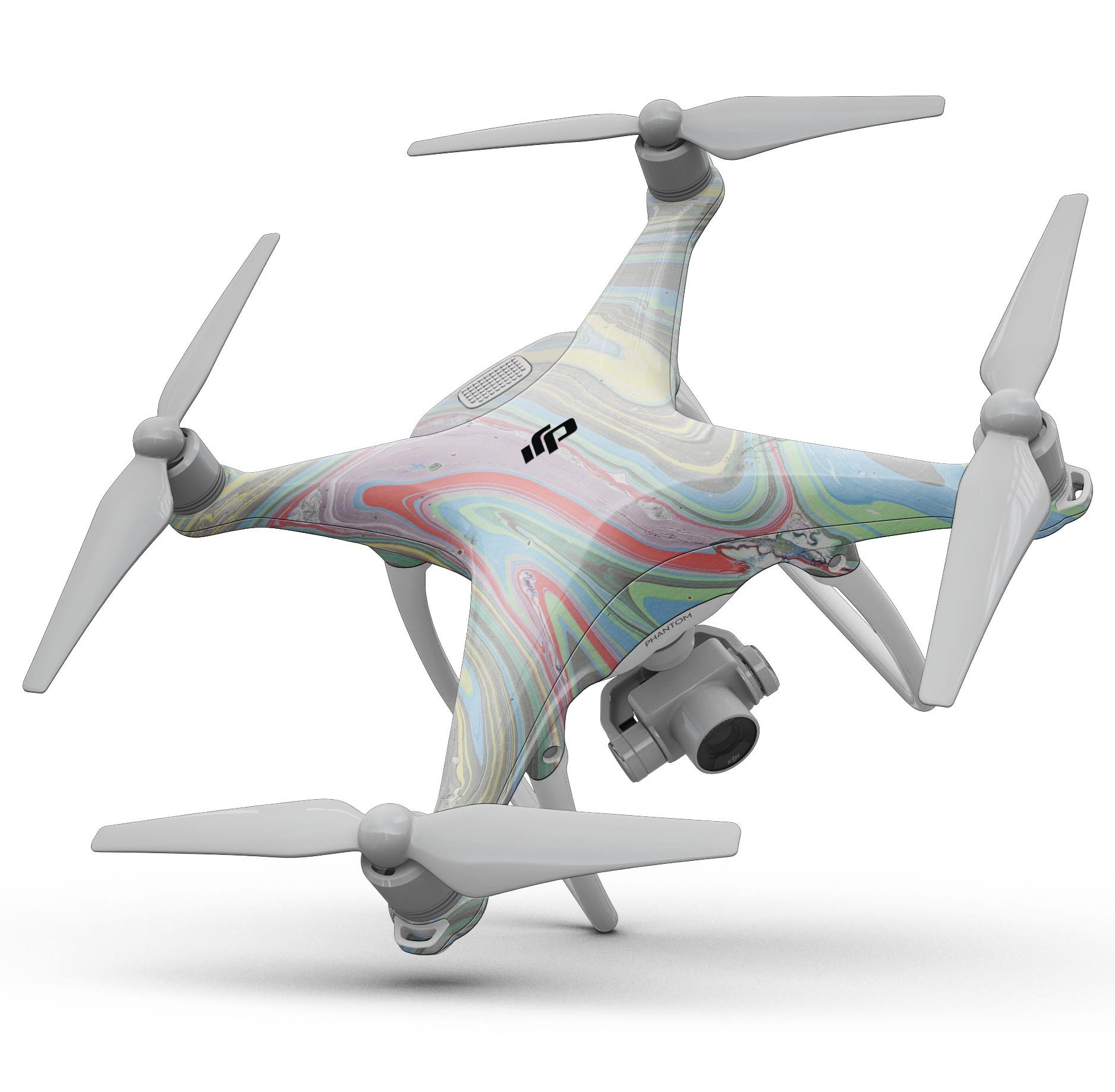 Marbleized Swirling Colors Full-Body Skin Kit for DJI Phantom 4, showcasing vibrant colors and a sleek design.