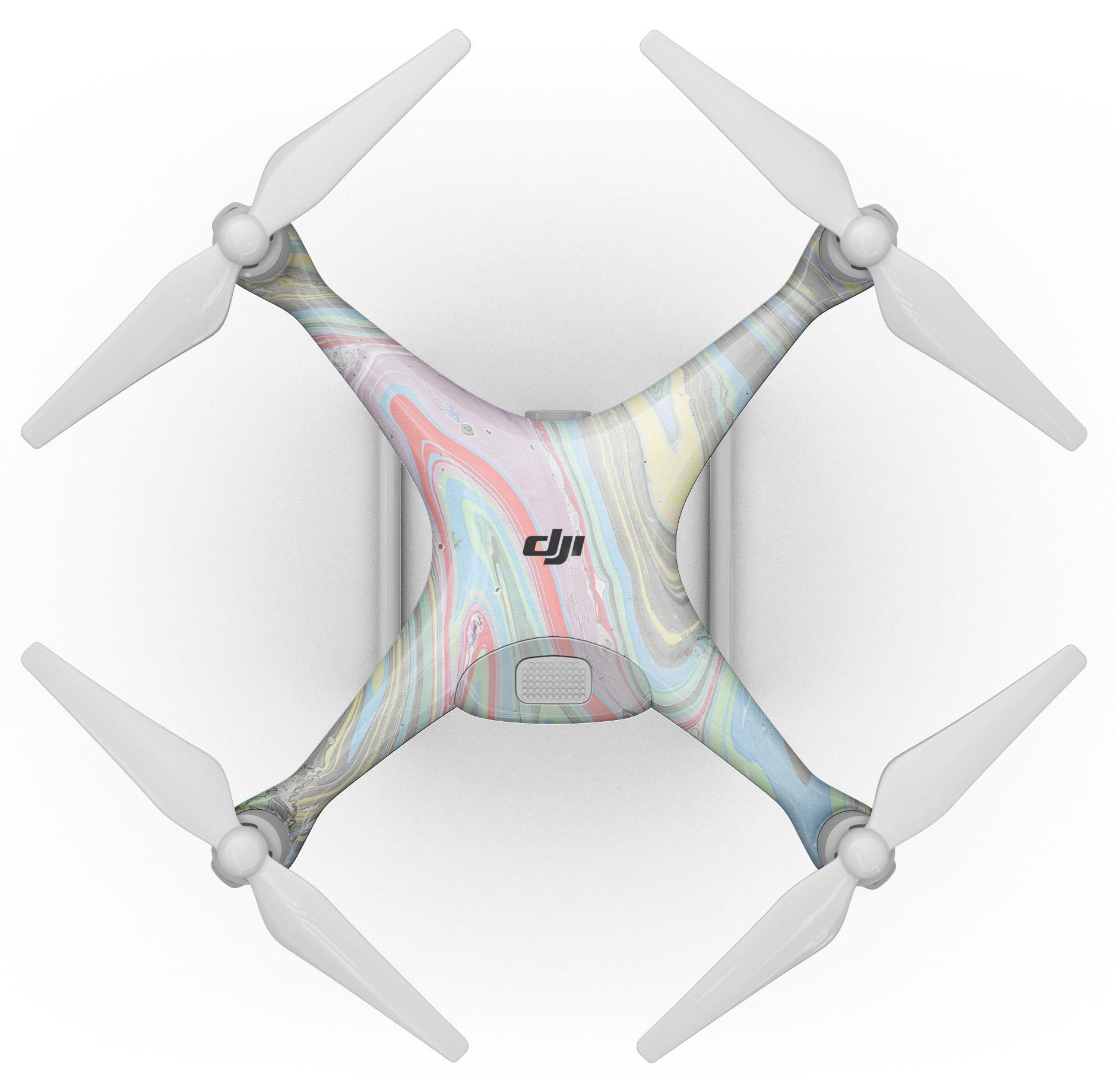 Marbleized Swirling Colors Full-Body Skin Kit for DJI Phantom 4, showcasing vibrant colors and a sleek design.