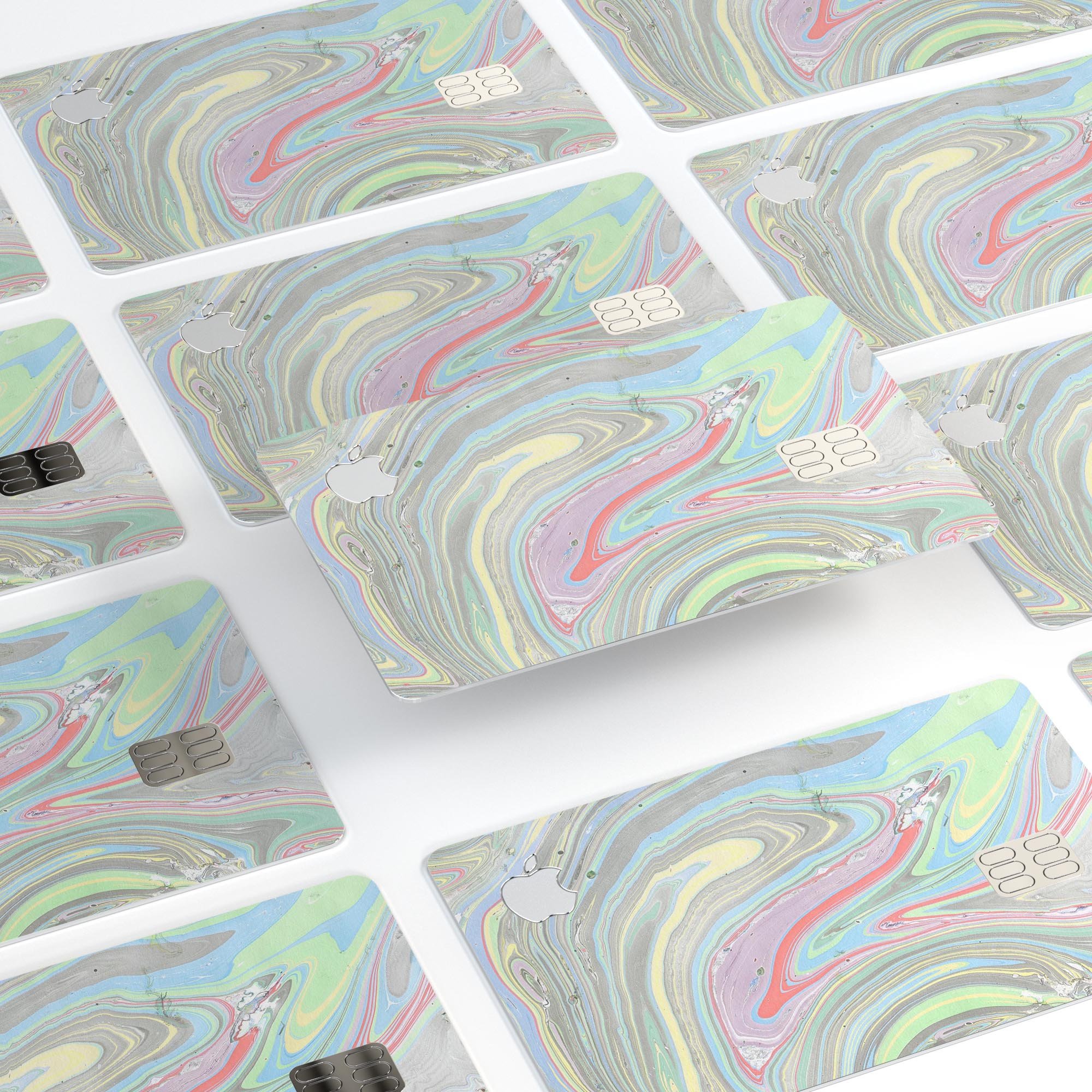Marbleized Swirling Colors v2 decal skin for Apple Card, showcasing vibrant swirling colors and a sleek design.
