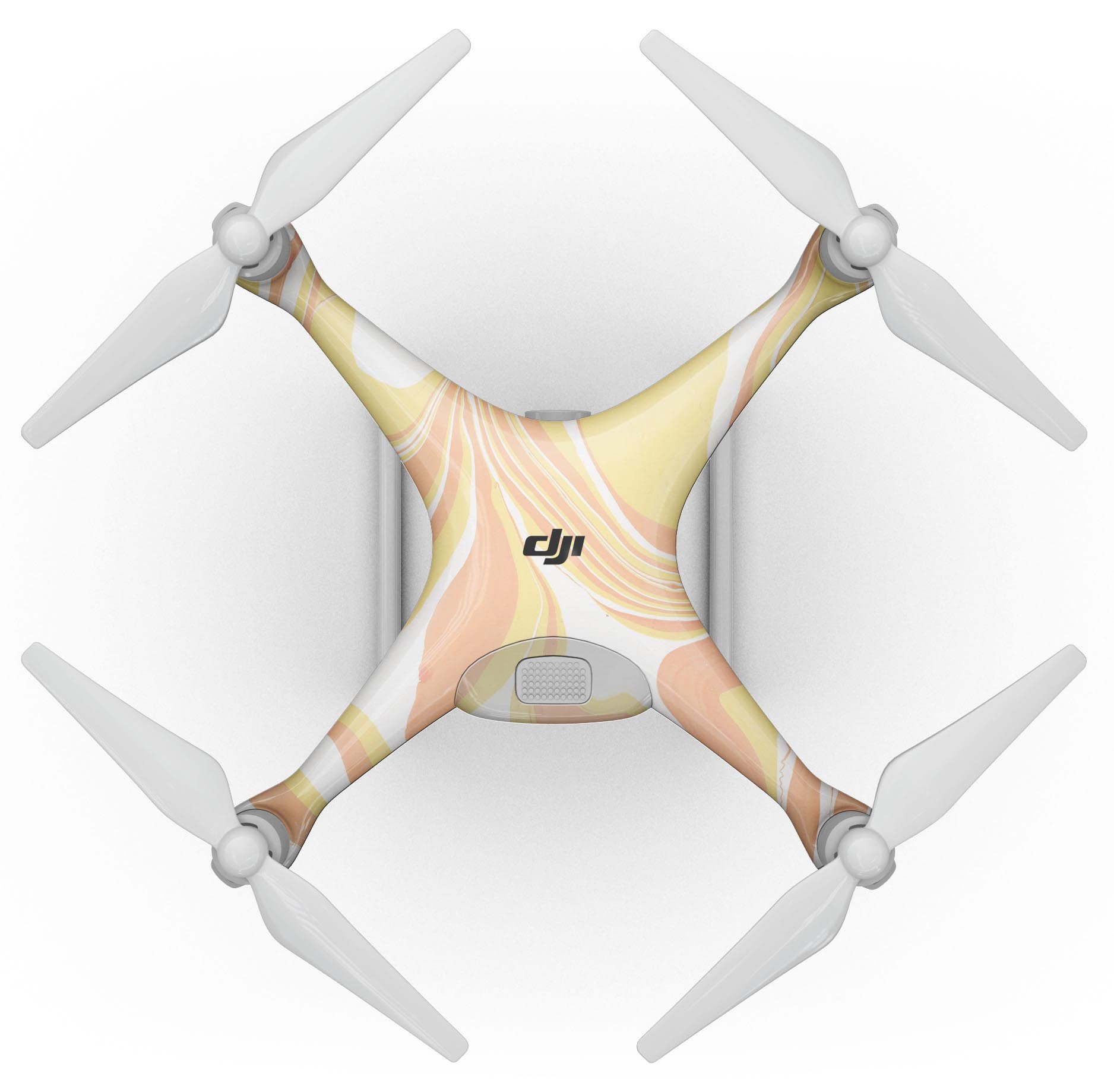 Marbleized Swirling Coral Gold Full-Body Skin Kit for DJI Phantom 4 Drone, showcasing vibrant colors and sleek design.