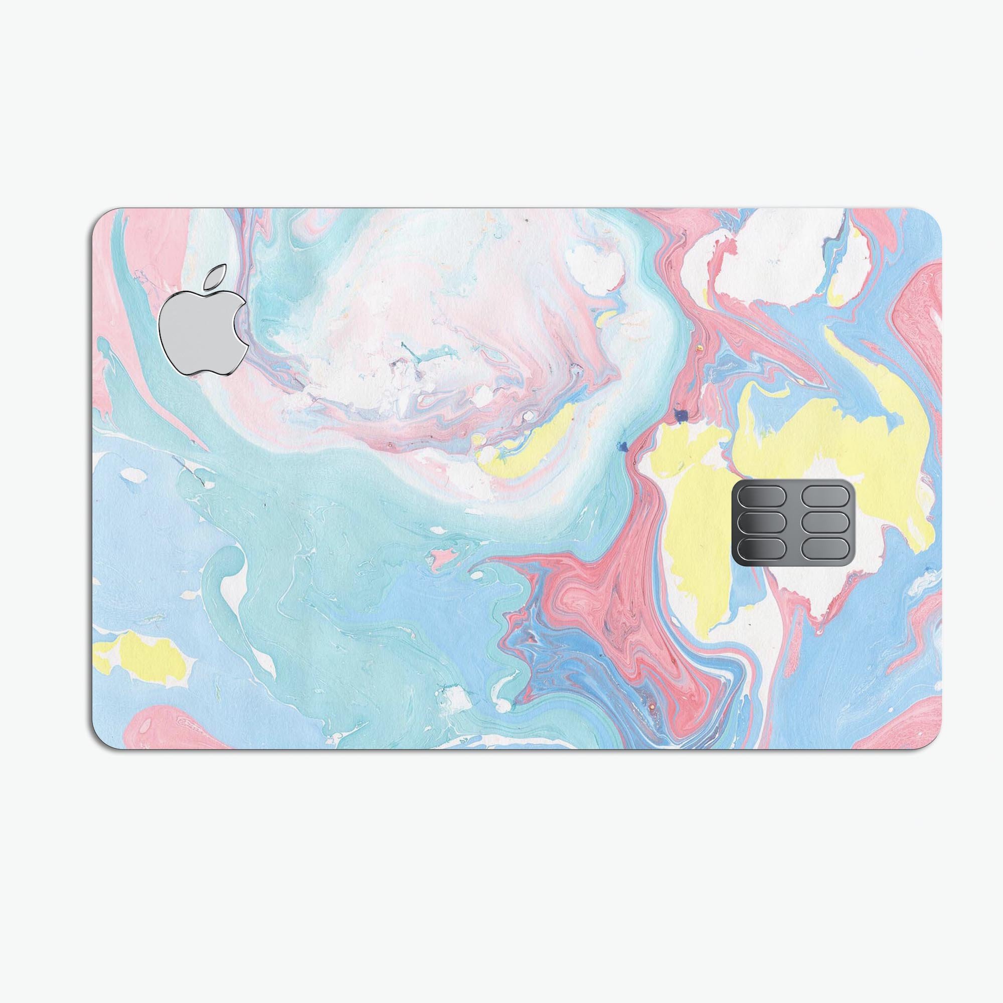 Marbleized Swirling Cotton Candy decal skin for Apple Card, showcasing vibrant colors and a glossy finish.