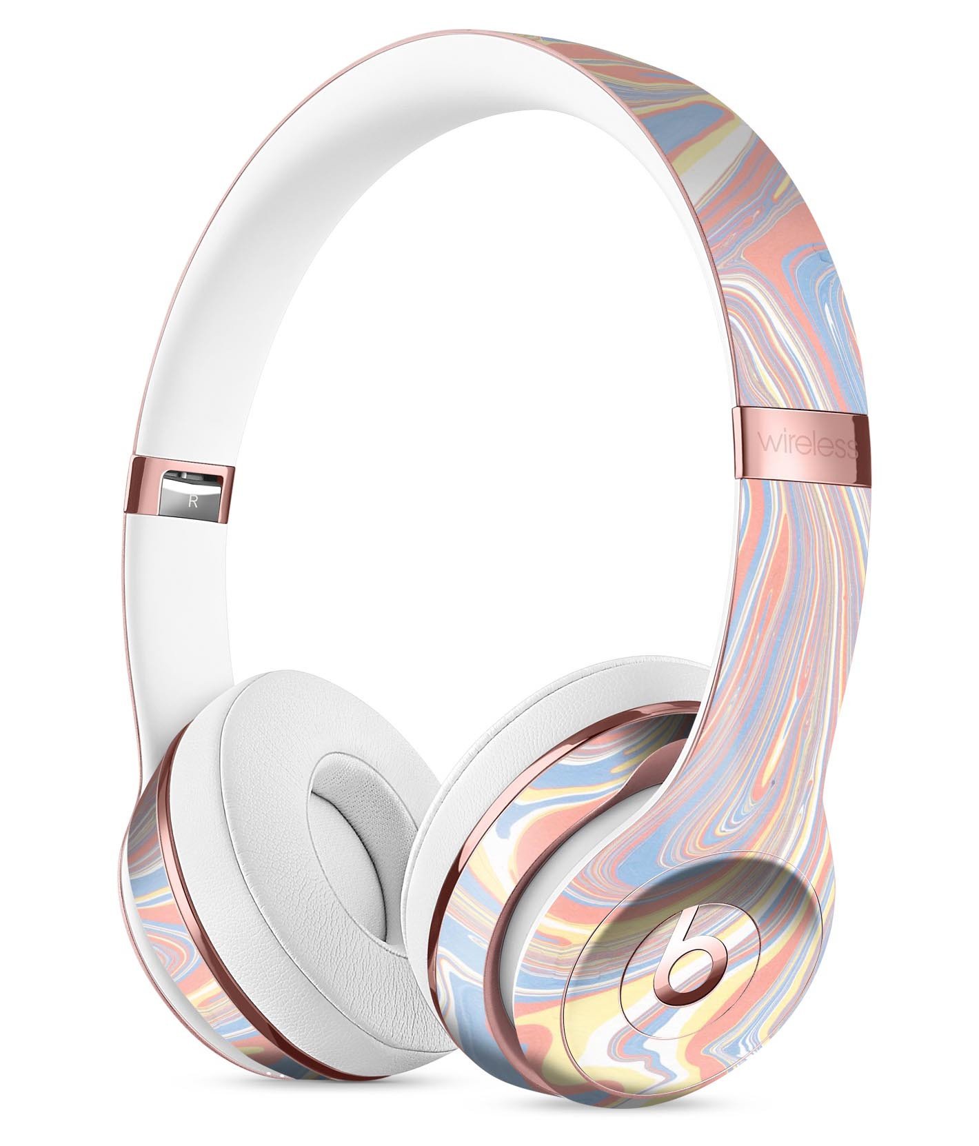 Marbleized Swirling Fun Coral Full-Body Skin Kit for Beats by Dre Solo 3 Wireless Headphones, showcasing vibrant coral design.