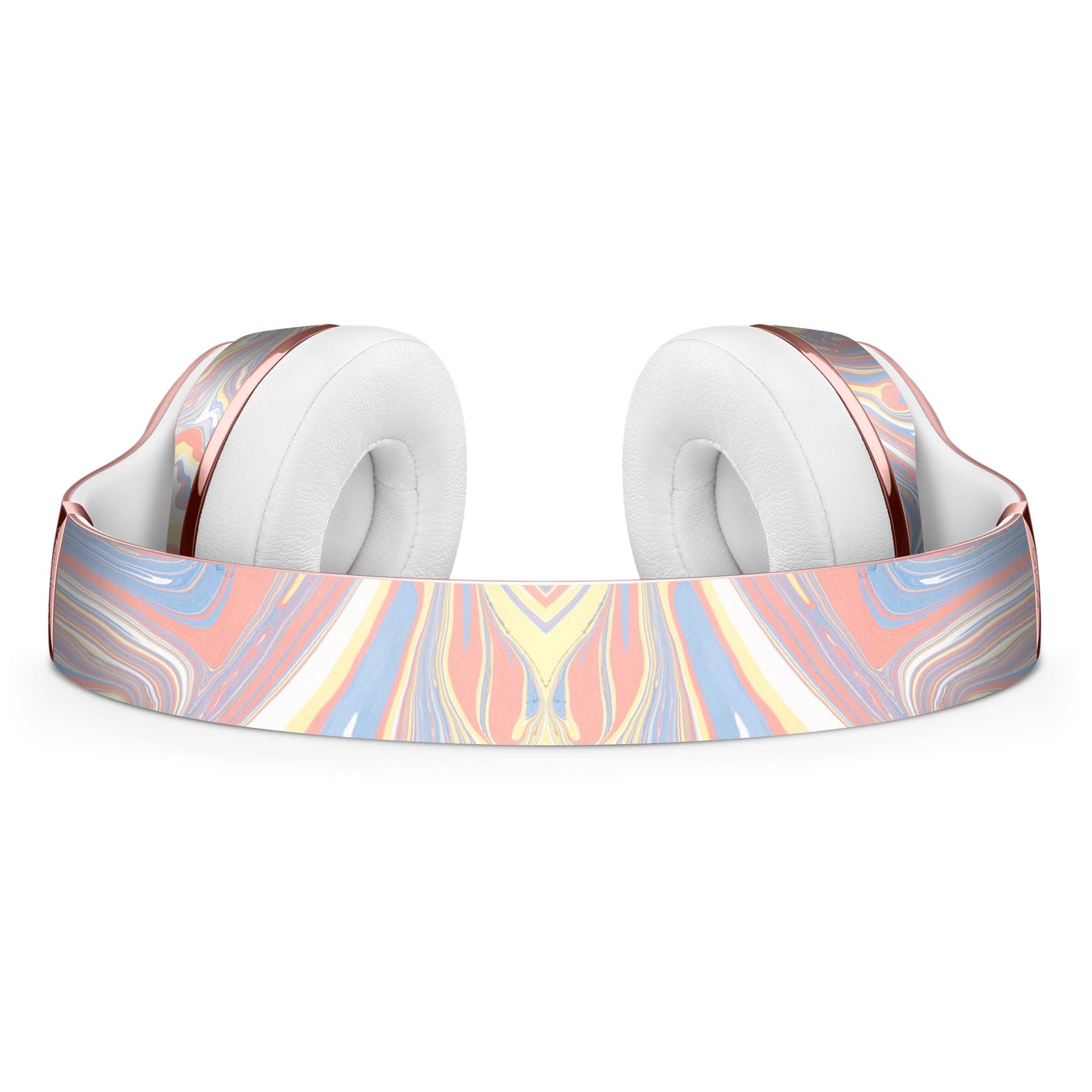 Marbleized Swirling Fun Coral Full-Body Skin Kit for Beats by Dre Solo 3 Wireless Headphones, showcasing vibrant coral design.