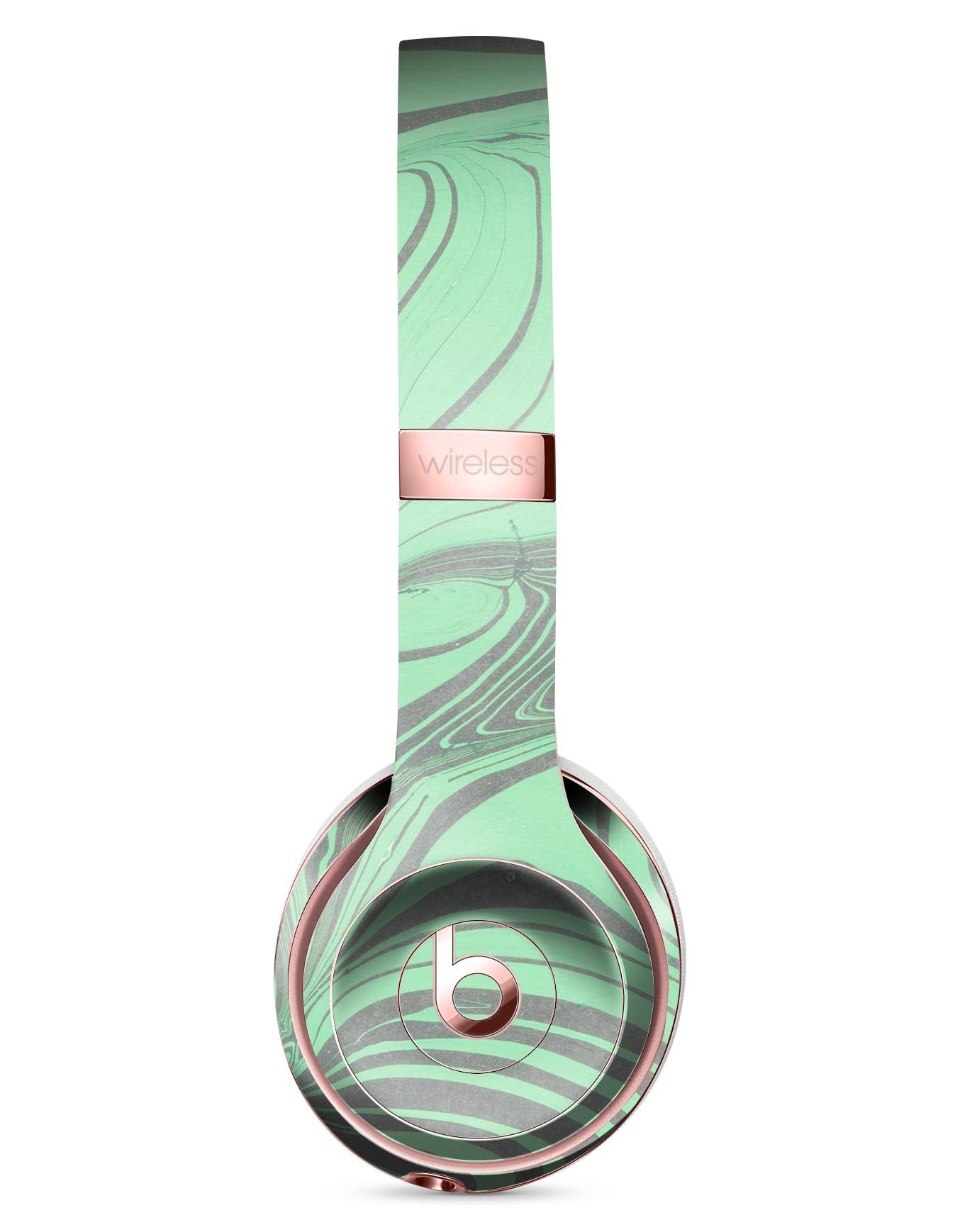 Marbleized Swirling Green and Gray Full-Body Skin Kit for Beats by Dre Solo 3 Wireless Headphones, showcasing a stylish design and protective features.