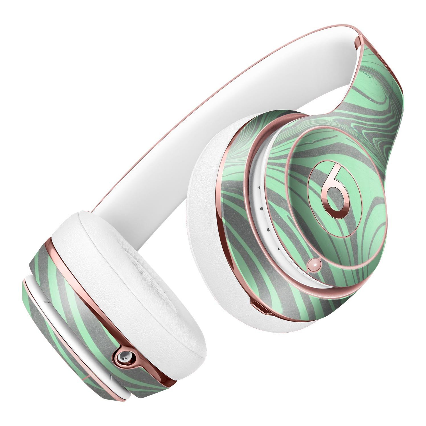 Marbleized Swirling Green and Gray Full-Body Skin Kit for Beats by Dre Solo 3 Wireless Headphones, showcasing a stylish design and protective features.