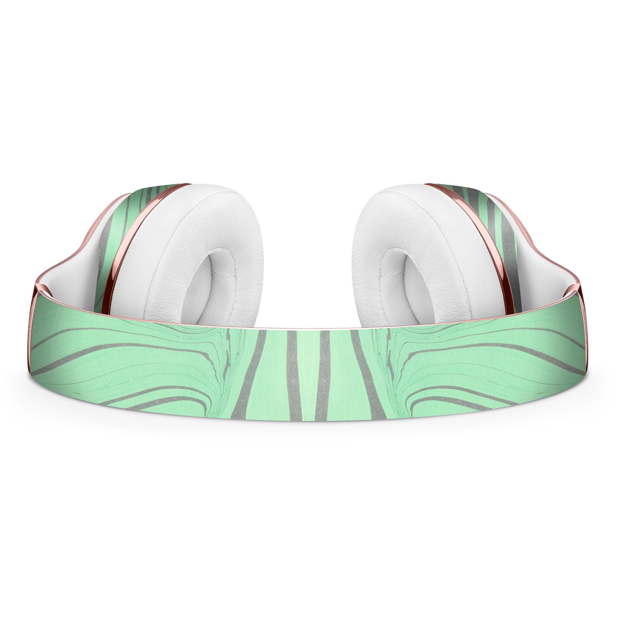 Marbleized Swirling Green and Gray Full-Body Skin Kit for Beats by Dre Solo 3 Wireless Headphones, showcasing a stylish design and protective features.
