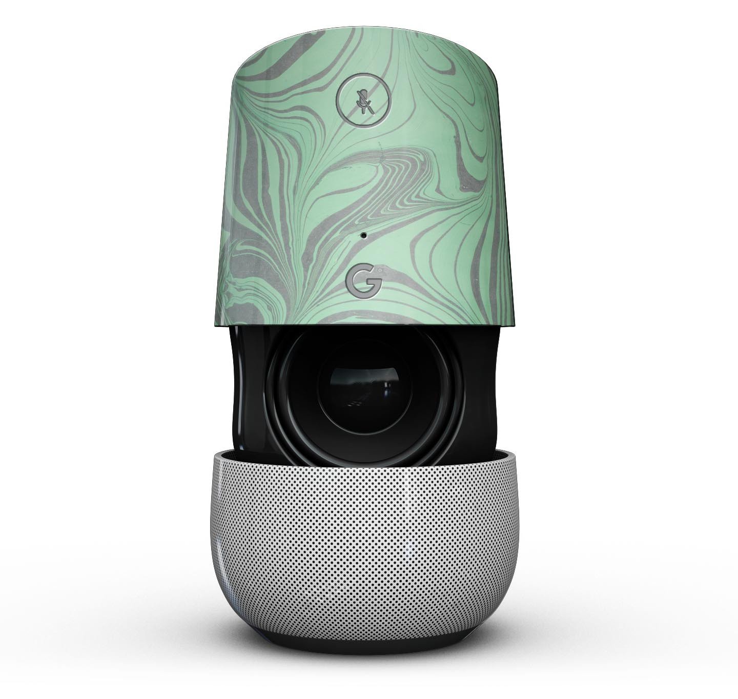 Marbleized Swirling Green and Gray Full-Body Skin Kit for Google Home Assistant, showcasing a stylish design and precise fit.