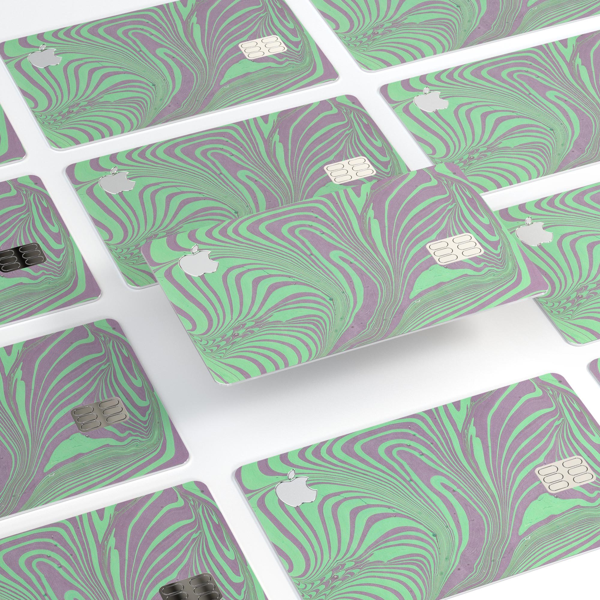 Marbleized Swirling Green and Gray premium protective decal for Apple Card, showcasing its unique design and high-quality finish.