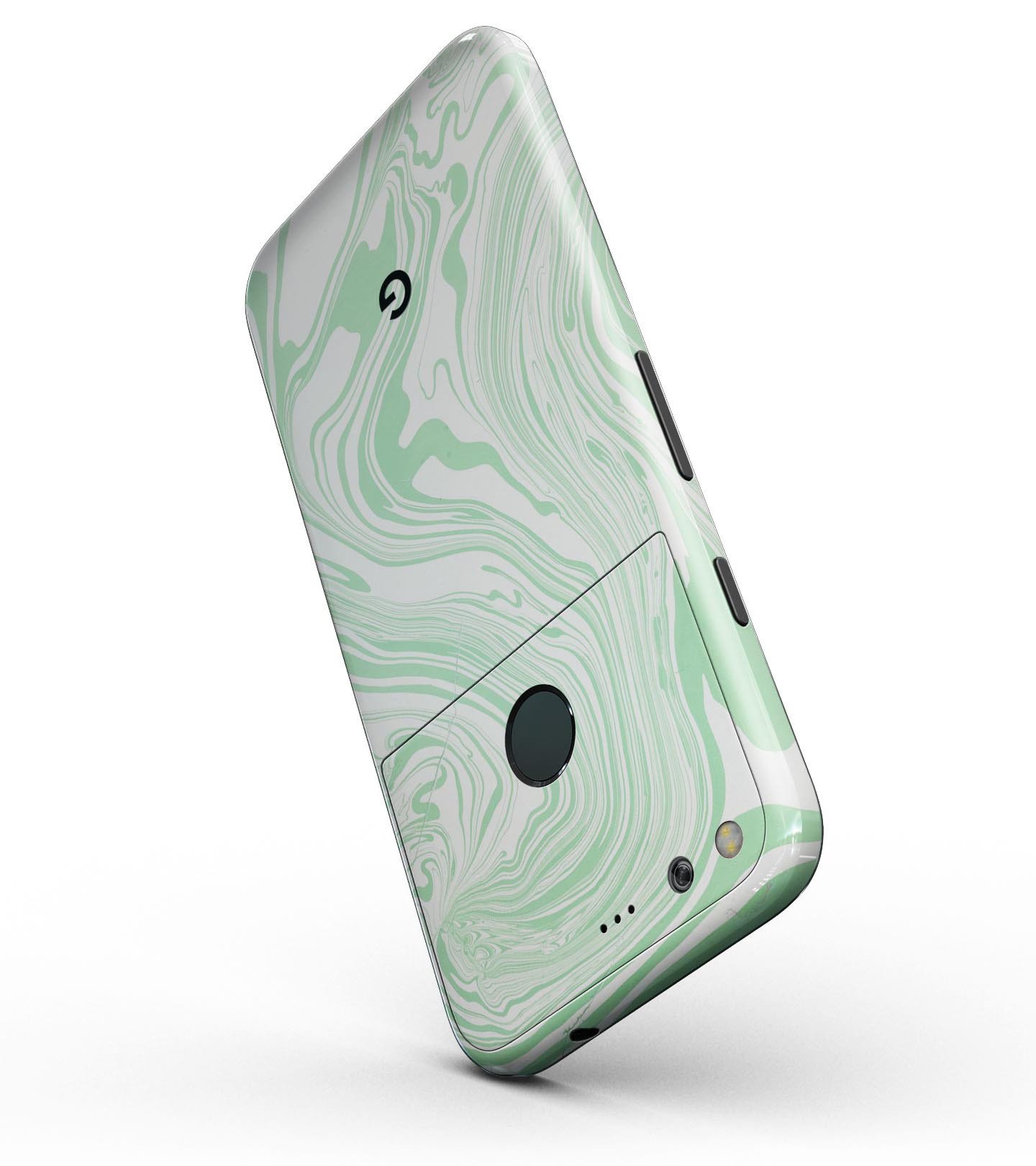 Marbleized Swirling Green Full-Body Skin Kit for Google Pixel, showcasing a vibrant marble design and precision fit.