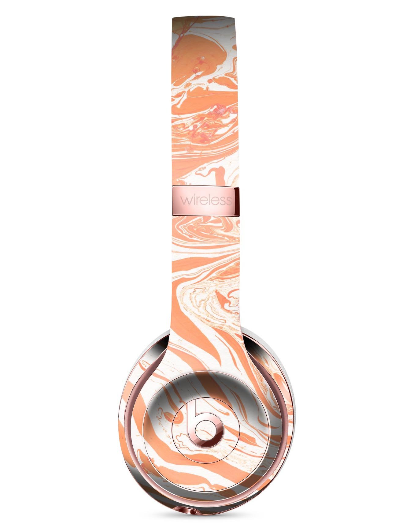 Marbleized Swirling Orange Full-Body Skin Kit for Beats by Dre Solo 3 Wireless Headphones, showcasing vibrant colors and sleek design.