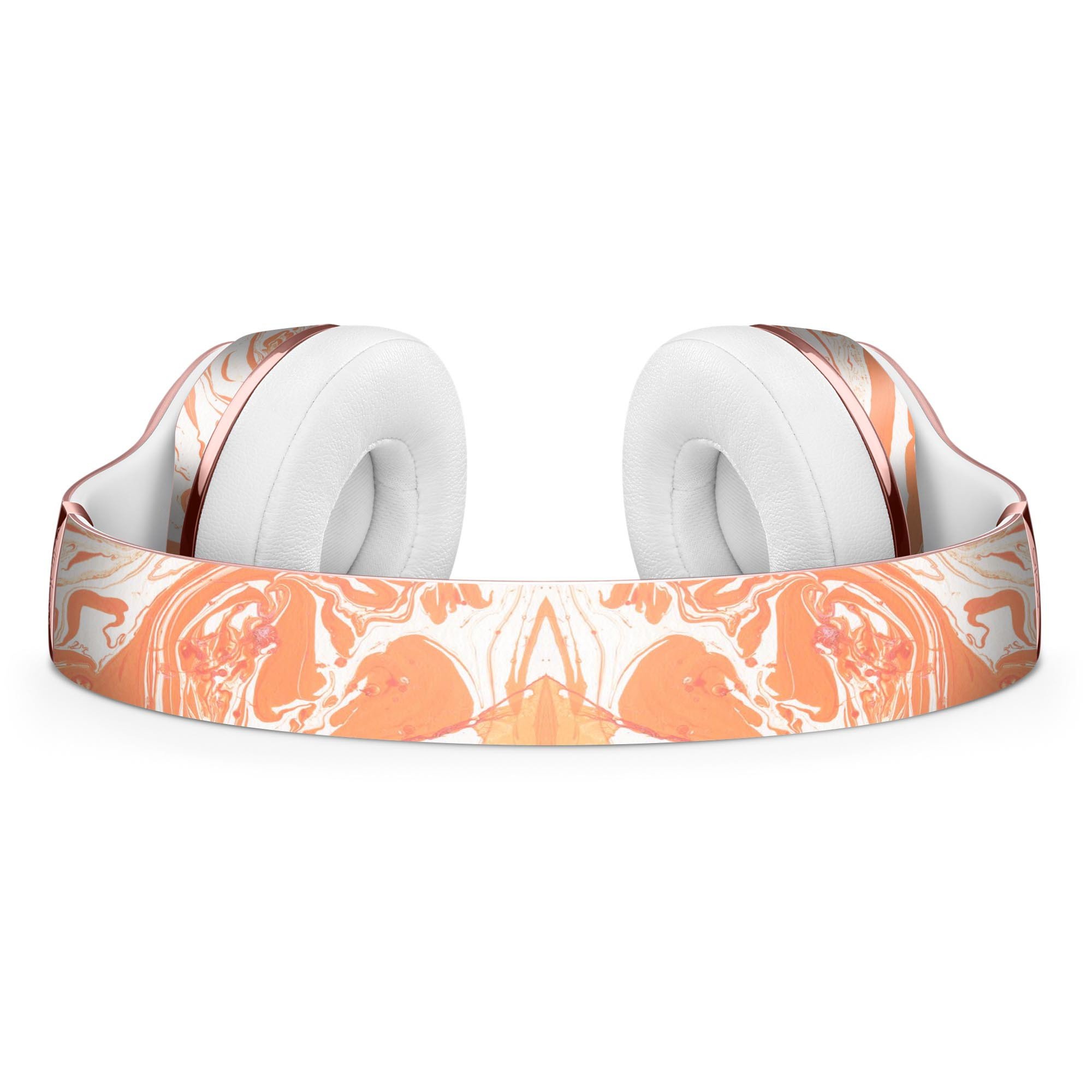 Marbleized Swirling Orange Full-Body Skin Kit for Beats by Dre Solo 3 Wireless Headphones, showcasing vibrant colors and sleek design.