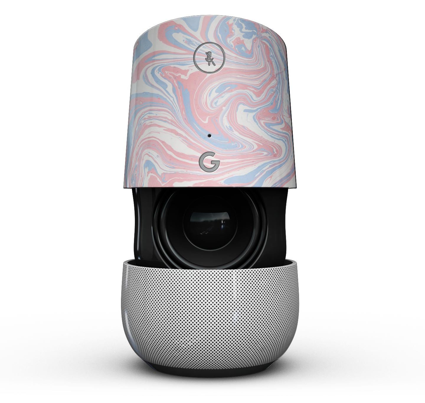 Marbleized Swirling Pink and Blue Full-Body Skin Kit for Google Home Assistant, showcasing vibrant colors and unique design.