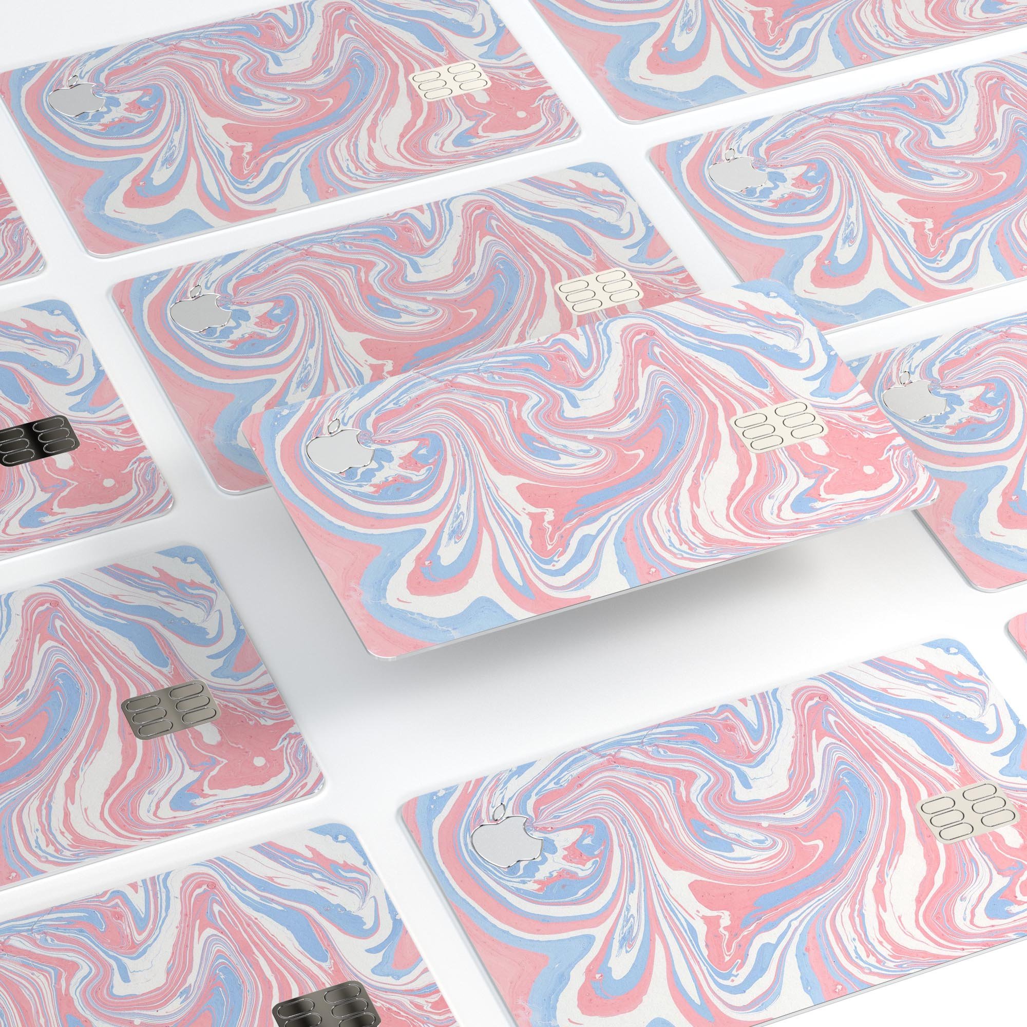 Marbleized Swirling Pink and Blue decal skin for Apple Card, showcasing vibrant colors and a sleek design.