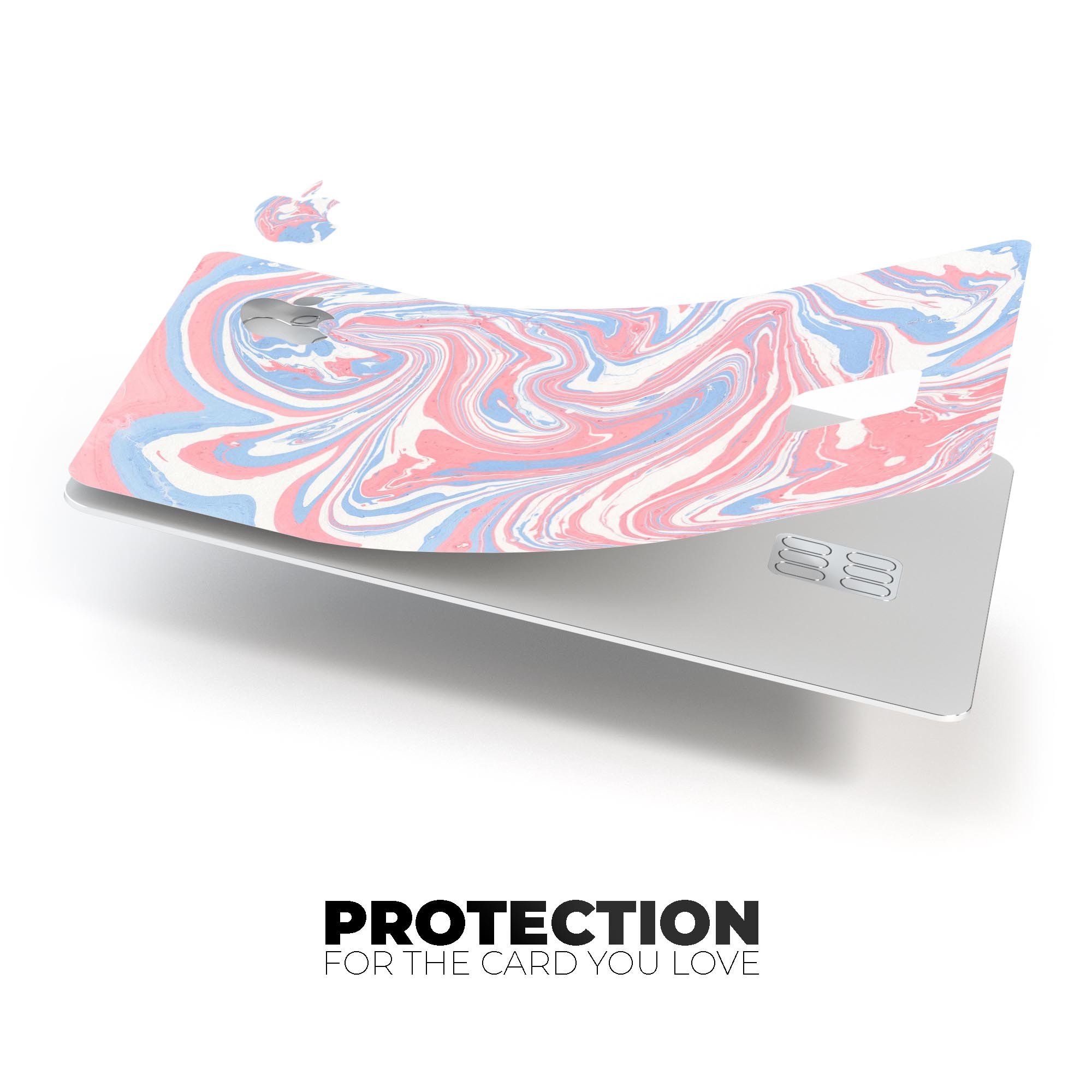 Marbleized Swirling Pink and Blue decal skin for Apple Card, showcasing vibrant colors and a sleek design.