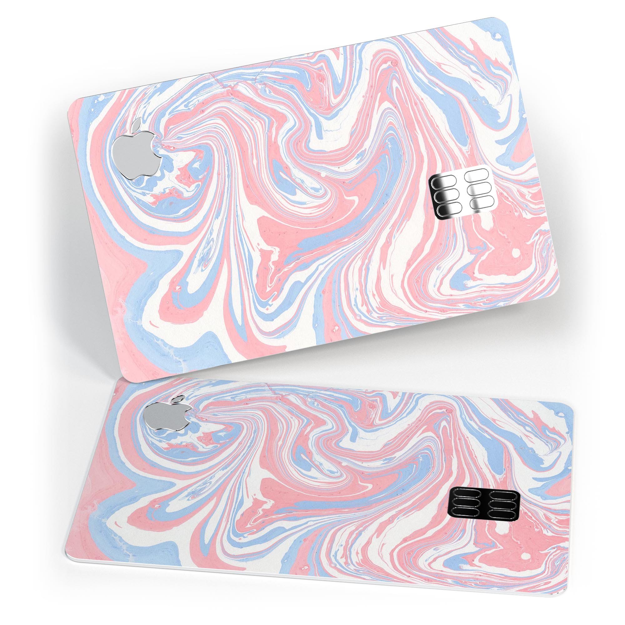 Marbleized Swirling Pink and Blue decal skin for Apple Card, showcasing vibrant colors and a sleek design.