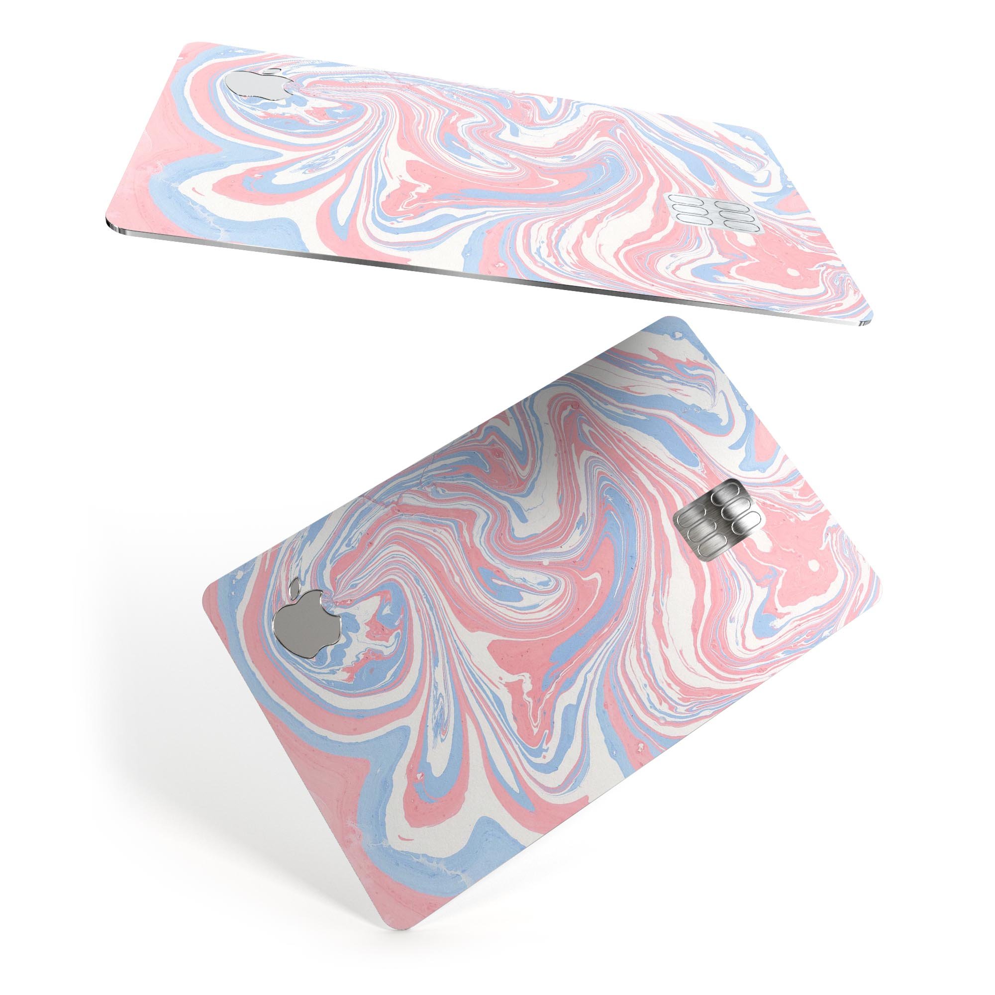 Marbleized Swirling Pink and Blue decal skin for Apple Card, showcasing vibrant colors and a sleek design.