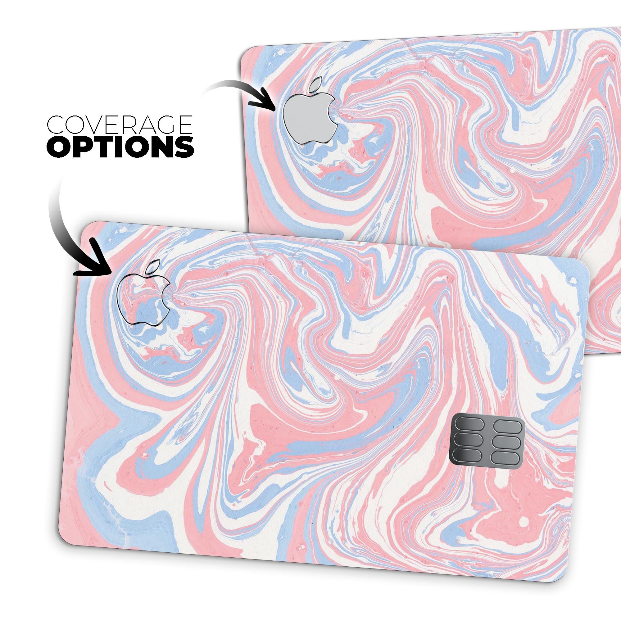Marbleized Swirling Pink and Blue decal skin for Apple Card, showcasing vibrant colors and a sleek design.