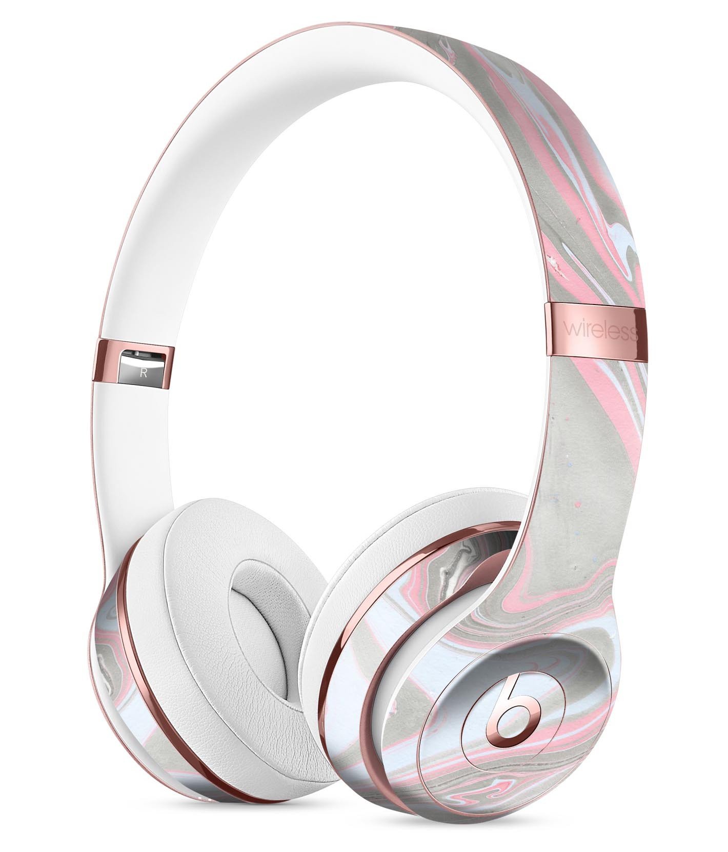 Marbleized Swirling Pink and Gray Full-Body Skin Kit for Beats by Dre Solo 3 Wireless Headphones, showcasing a stylish design.