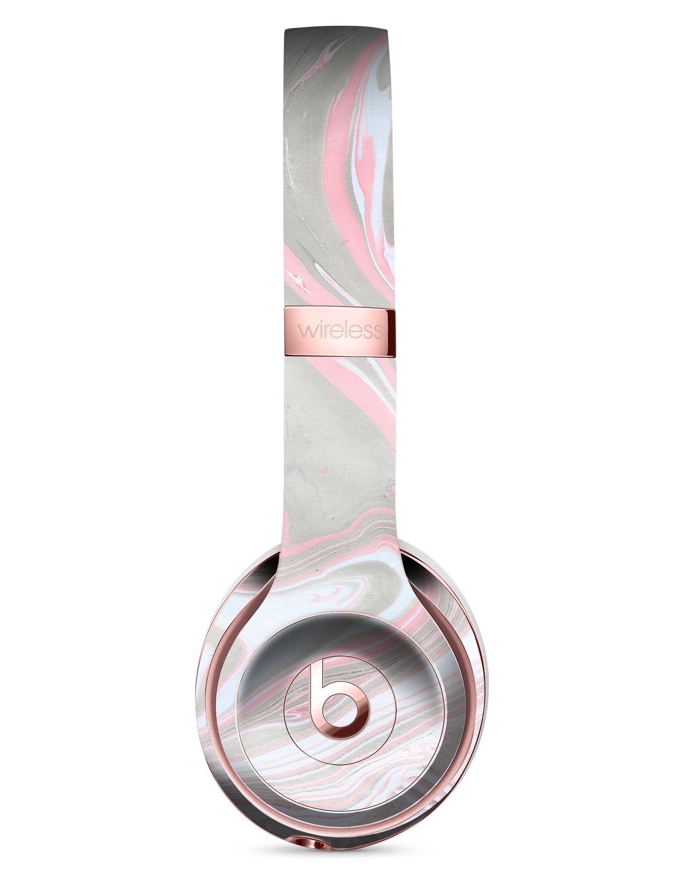 Marbleized Swirling Pink and Gray Full-Body Skin Kit for Beats by Dre Solo 3 Wireless Headphones, showcasing a stylish design.