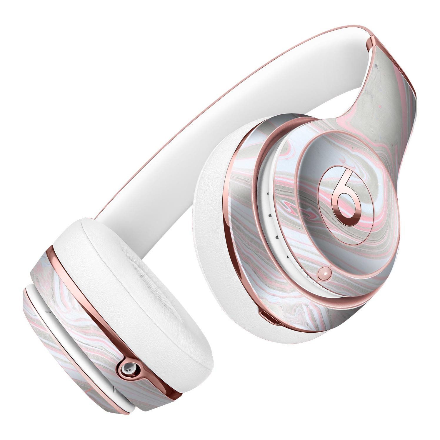 Marbleized Swirling Pink and Gray Full-Body Skin Kit for Beats by Dre Solo 3 Wireless Headphones, showcasing a stylish design.