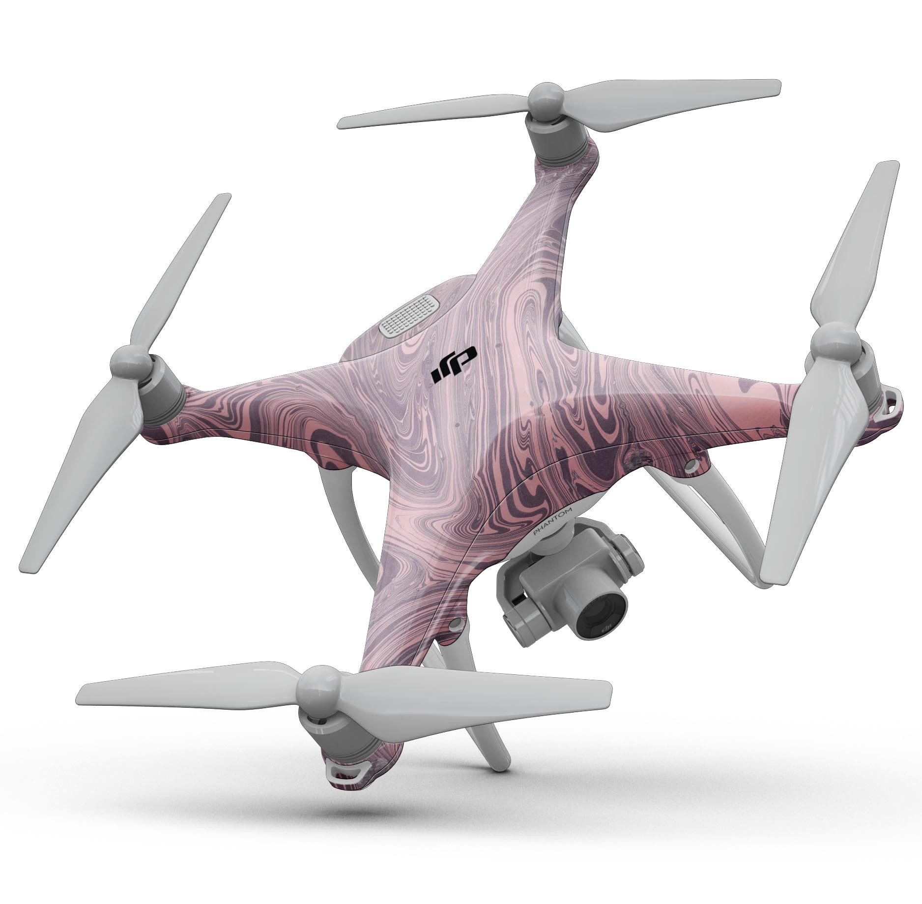 Marbleized Swirling Pink and Purple Full-Body Skin Kit for DJI Phantom 4 Drone, showcasing vibrant colors and unique design.