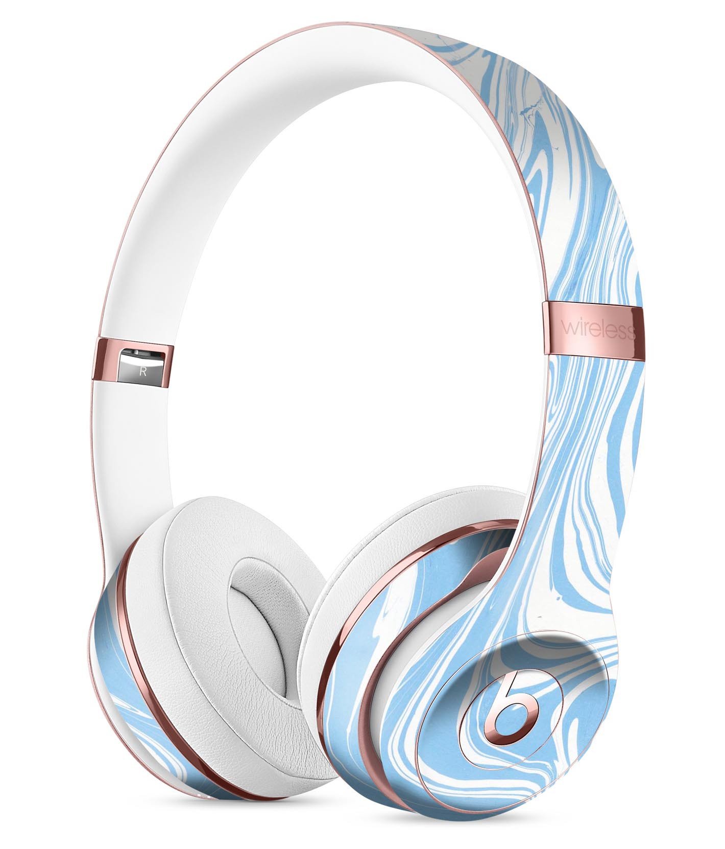Marbleized Swirling Soft Blue Full-Body Skin Kit for Beats by Dre Solo 3 Wireless Headphones, showcasing a stylish design and precise fit.