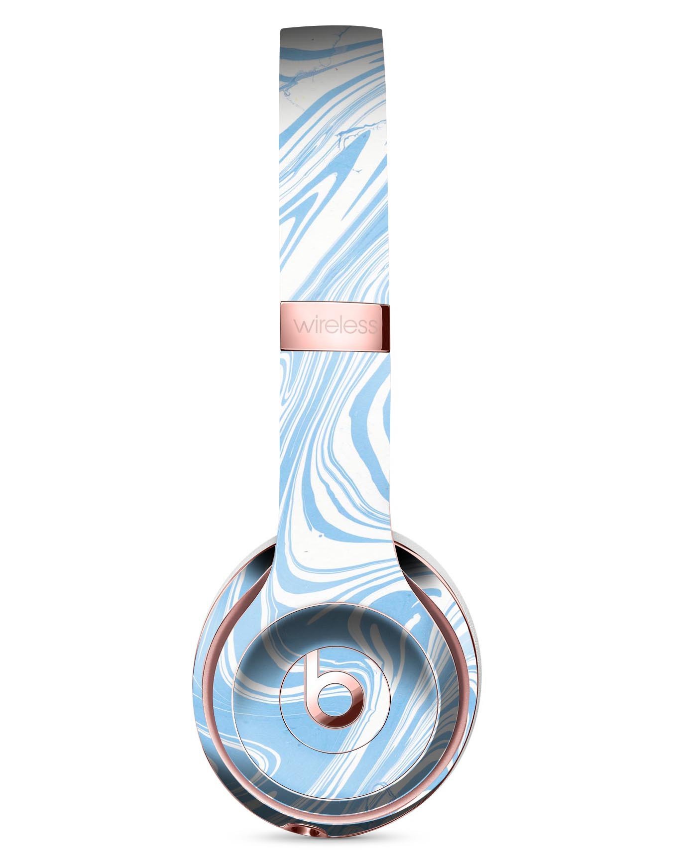 Marbleized Swirling Soft Blue Full-Body Skin Kit for Beats by Dre Solo 3 Wireless Headphones, showcasing a stylish design and precise fit.