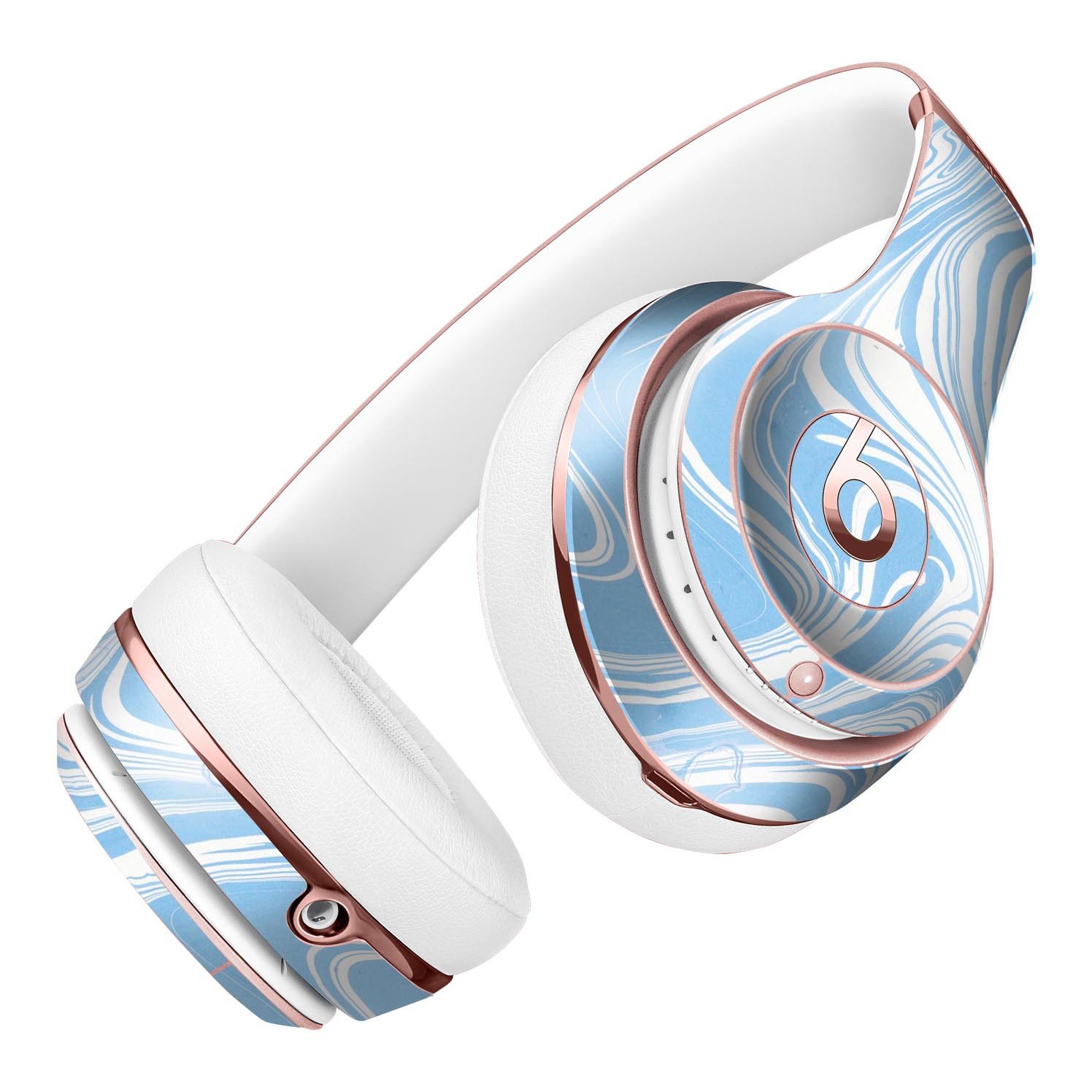 Marbleized Swirling Soft Blue Full-Body Skin Kit for Beats by Dre Solo 3 Wireless Headphones, showcasing a stylish design and precise fit.