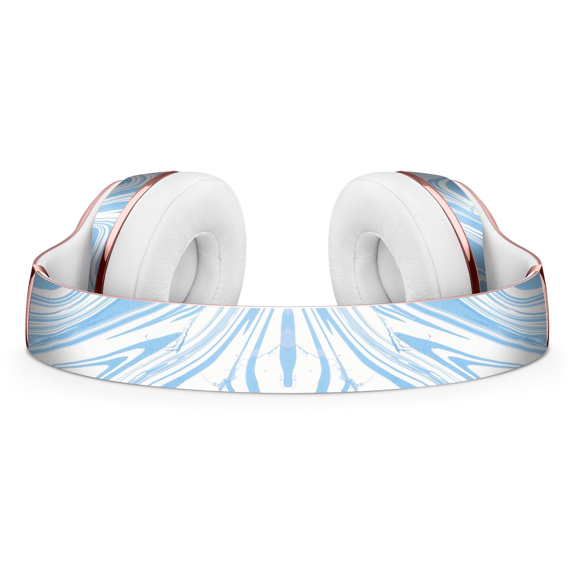 Marbleized Swirling Soft Blue Full-Body Skin Kit for Beats by Dre Solo 3 Wireless Headphones, showcasing a stylish design and precise fit.