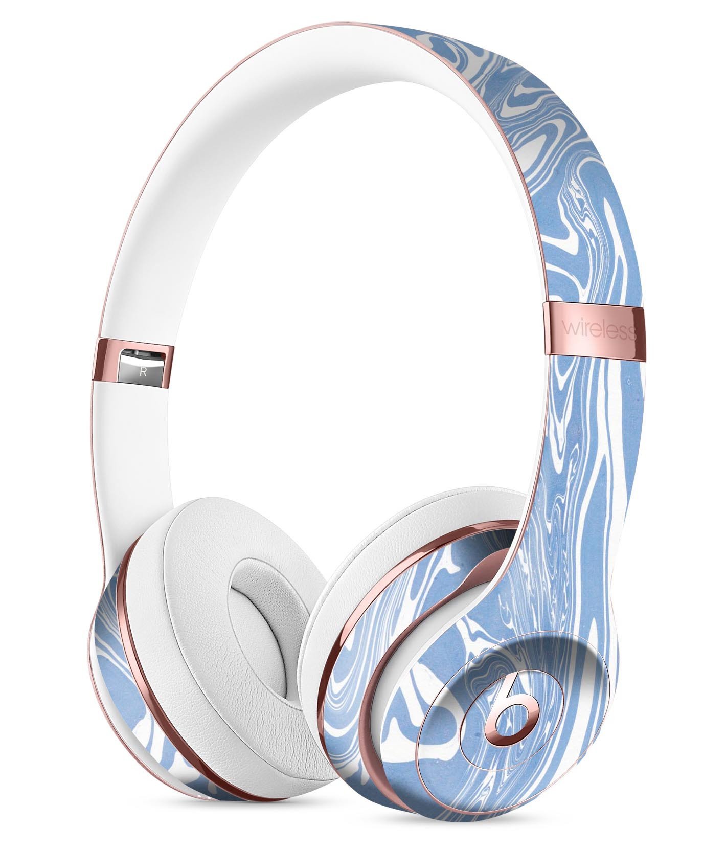 Marbleized Swirling Subtle Blue Full-Body Skin Kit for Beats by Dre Solo 3 Wireless Headphones, showcasing a stylish design and premium vinyl material.