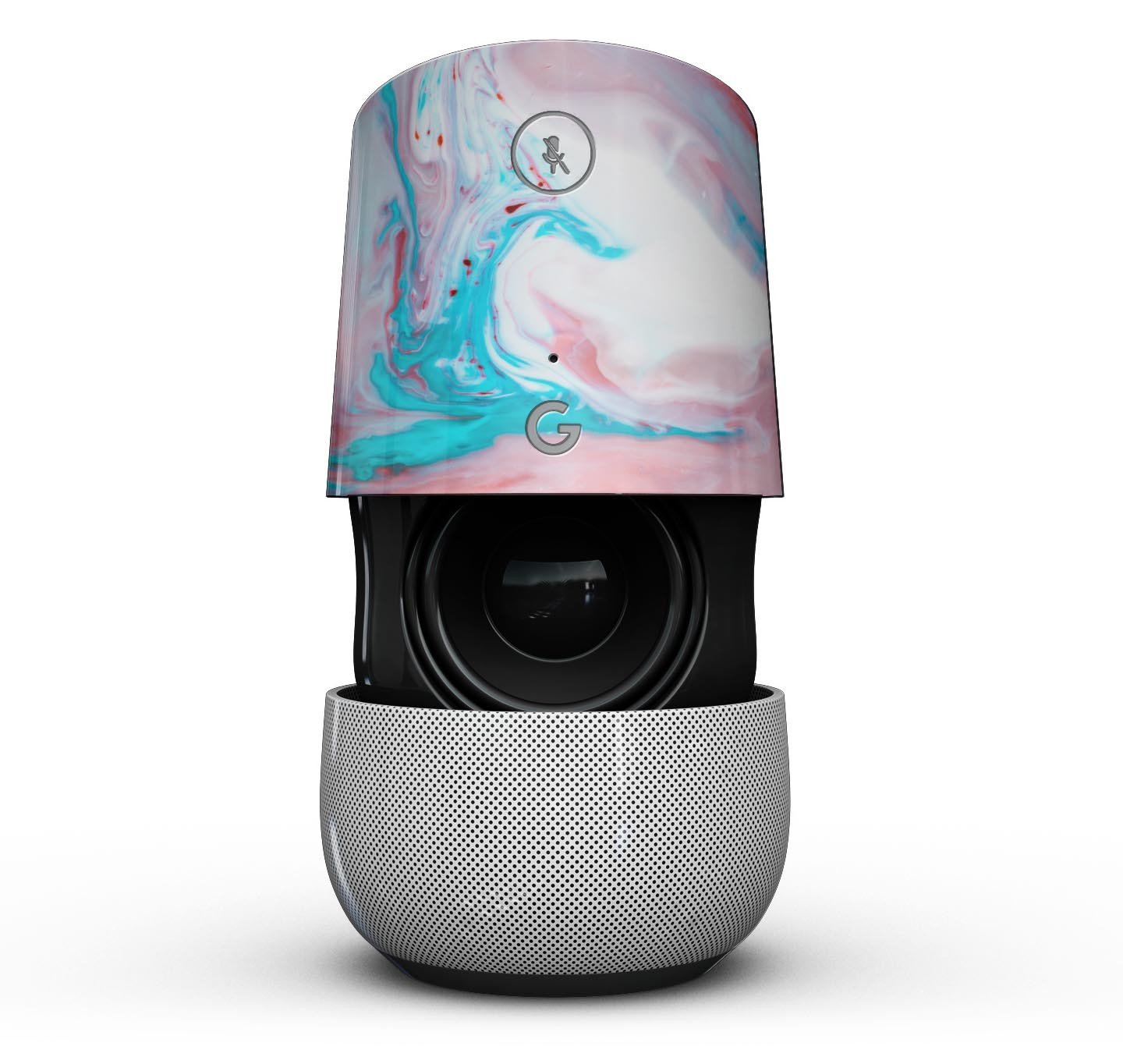 Marbleized Teal and Pink V2 Full-Body Skin Kit for Google Home, showcasing vibrant colors and a stylish design.
