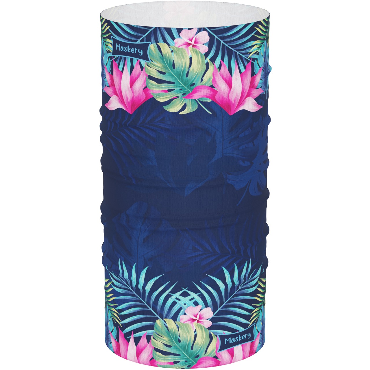 Maskery Multifunctional Neckwear displayed in various colors and styles, showcasing its versatility as a neck gaiter, face mask, and headband.