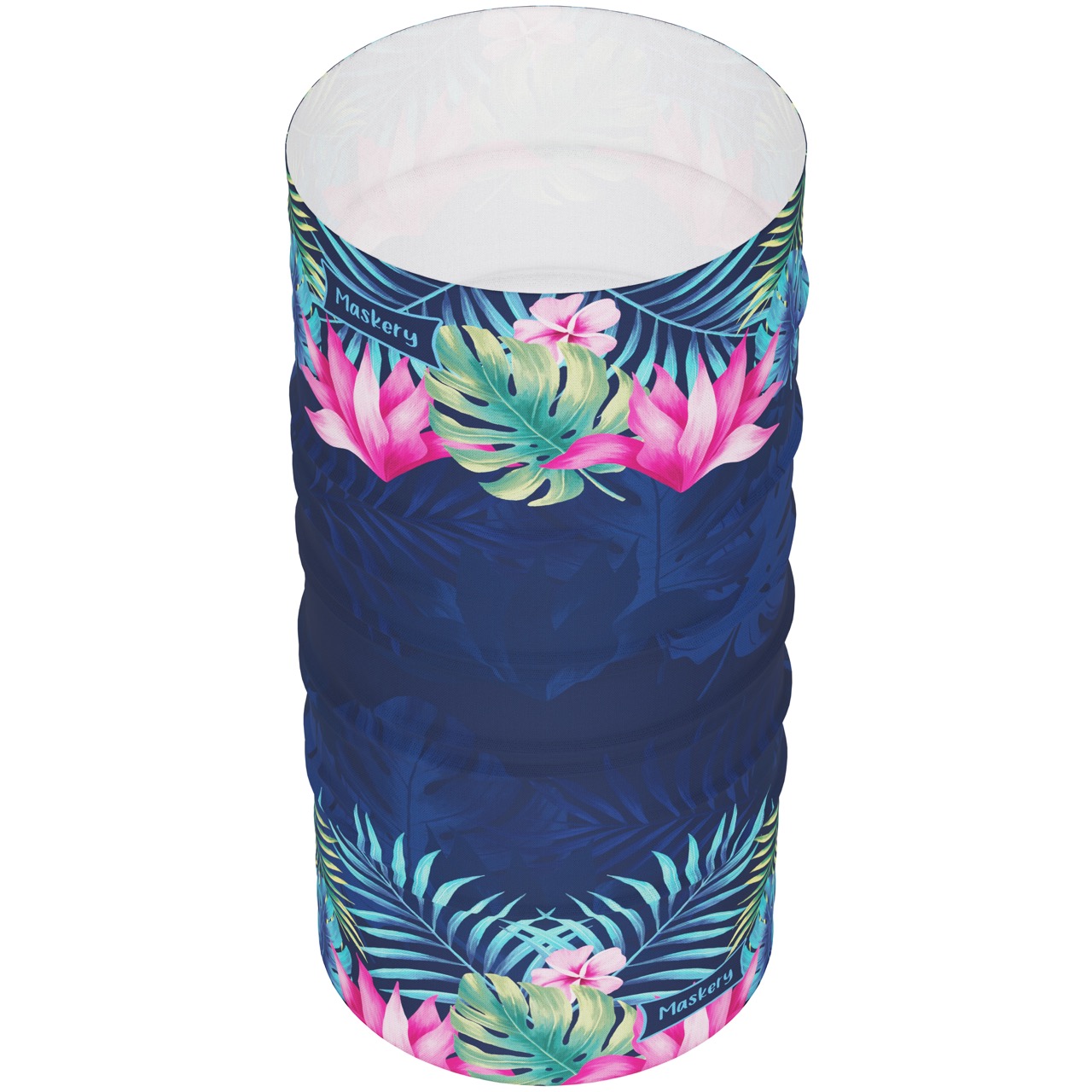 Maskery Multifunctional Neckwear displayed in various colors and styles, showcasing its versatility as a neck gaiter, face mask, and headband.