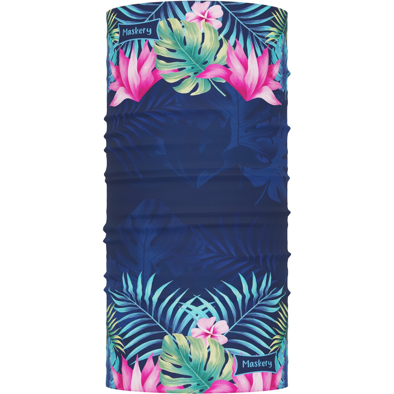 Maskery Multifunctional Neckwear displayed in various colors and styles, showcasing its versatility as a neck gaiter, face mask, and headband.