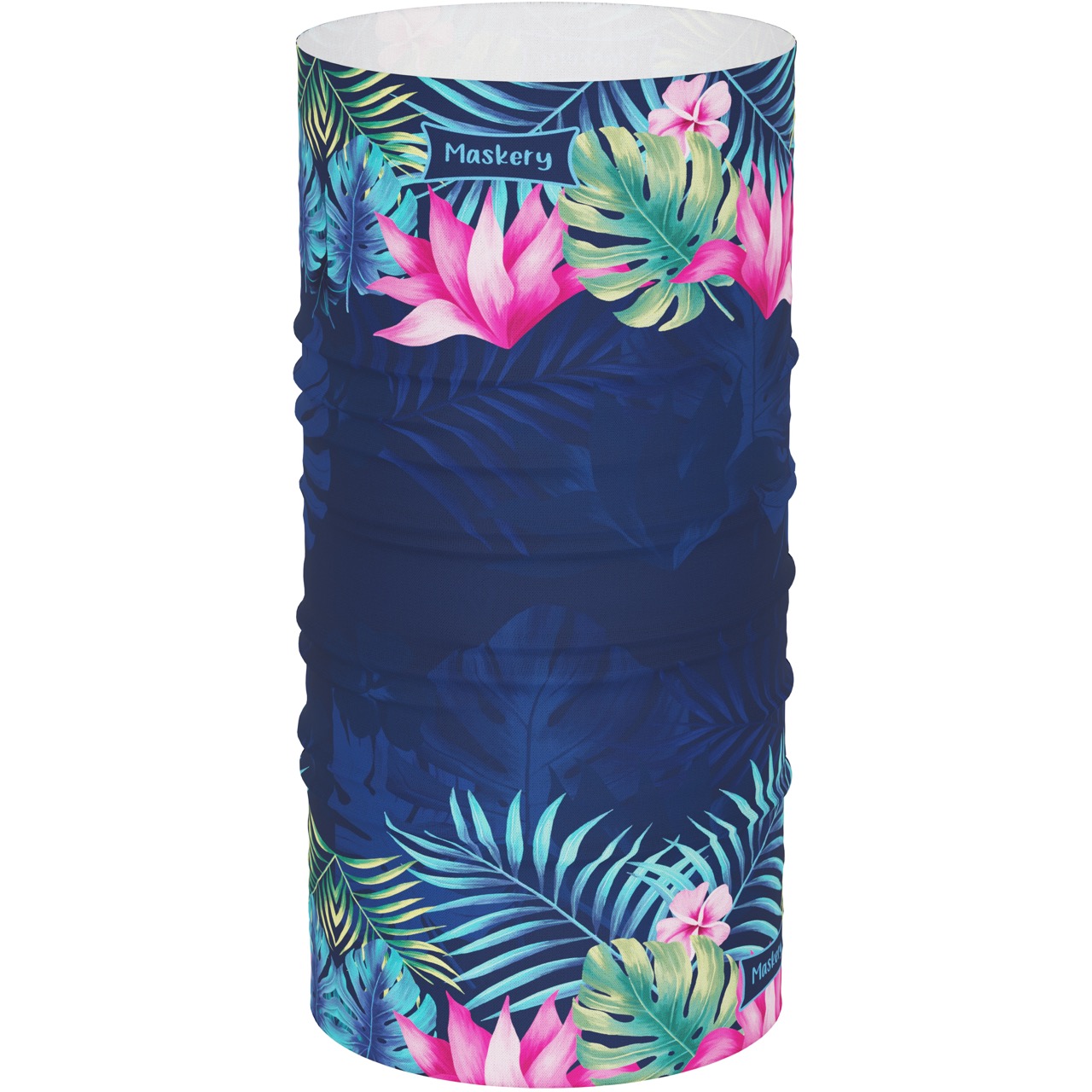 Maskery Multifunctional Neckwear displayed in various colors and styles, showcasing its versatility as a neck gaiter, face mask, and headband.