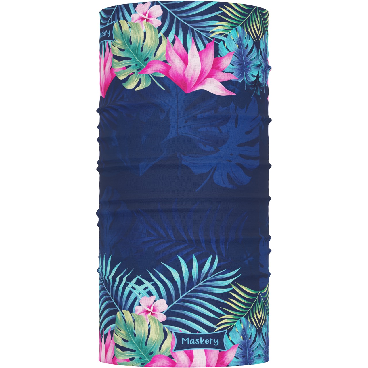 Maskery Multifunctional Neckwear displayed in various colors and styles, showcasing its versatility as a neck gaiter, face mask, and headband.