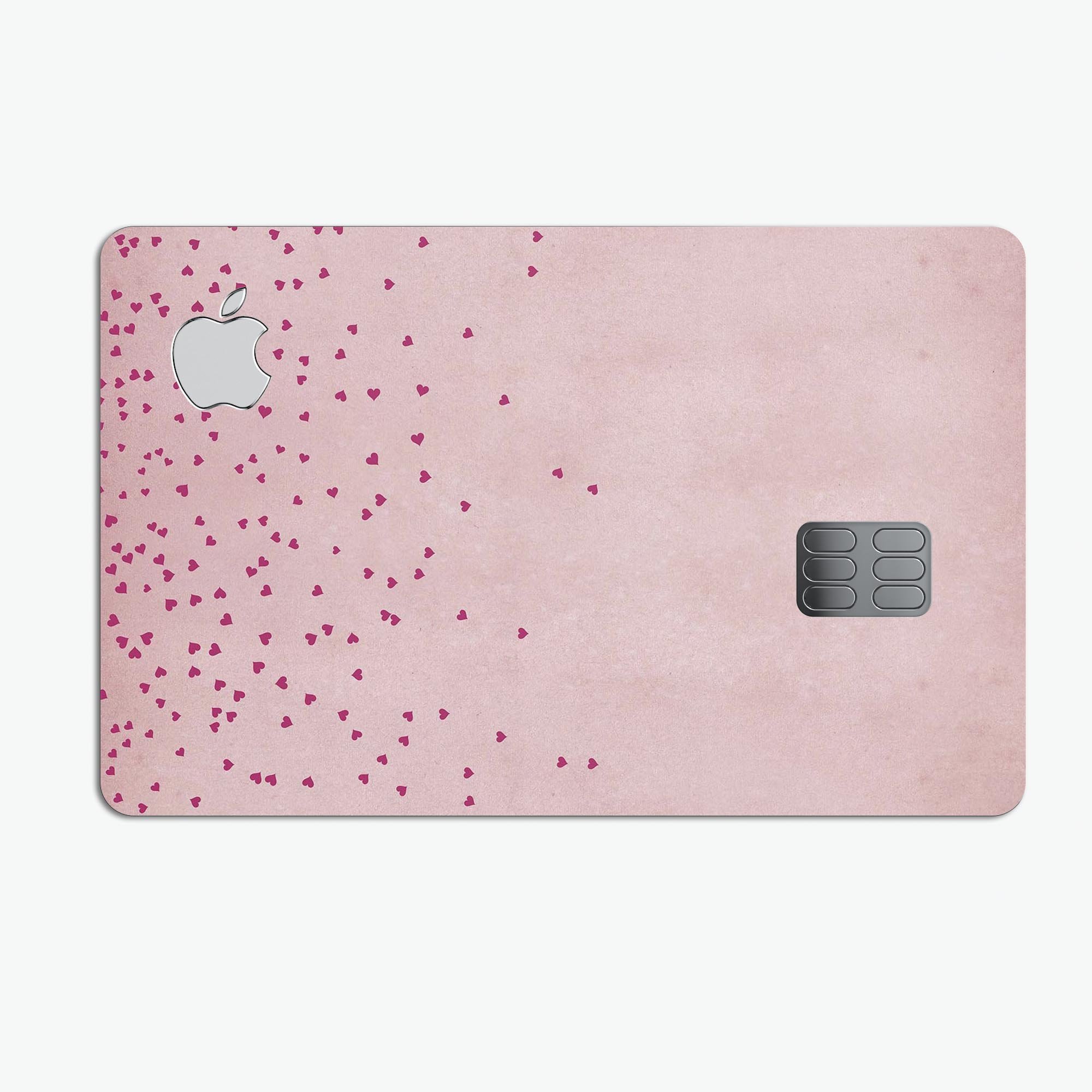 Mauve hearts over pale pink watercolor decal for Apple Card, showcasing a stylish design and premium quality.