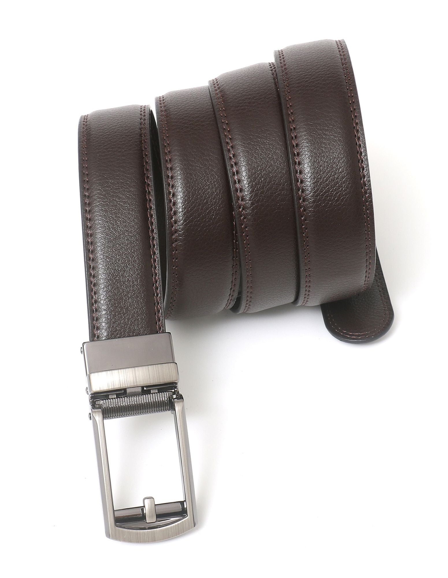 MAYFIELD No Hole Unisex Belt in Brown, showcasing its sleek design and vegan leather material.