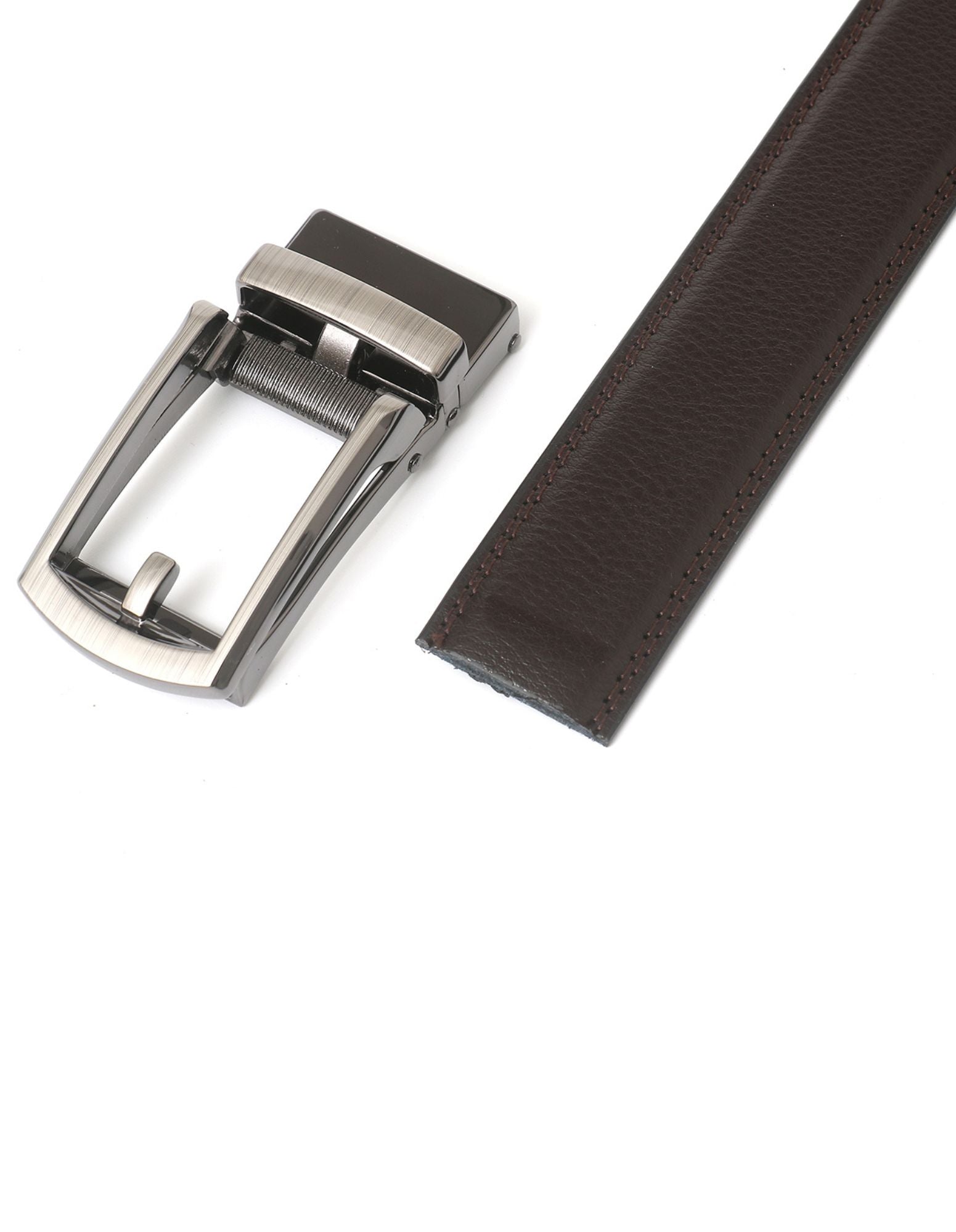 MAYFIELD No Hole Unisex Belt in Brown, showcasing its sleek design and vegan leather material.
