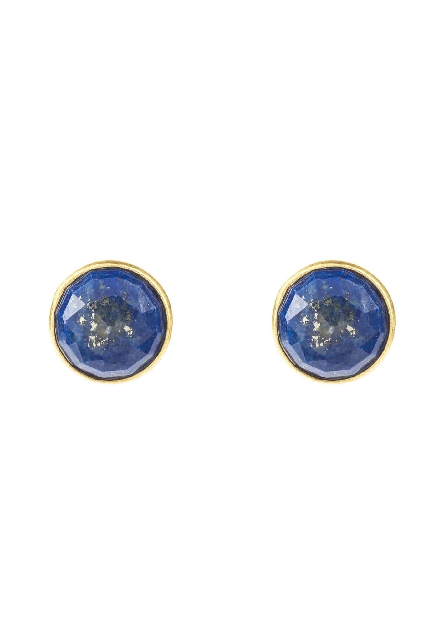 Elegant Medium Circle Gemstone Earrings featuring natural gold lapis lazuli stones set in sterling silver, perfect for everyday wear.