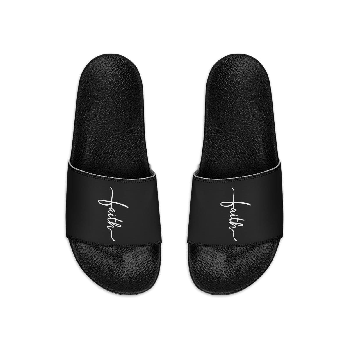 Men's black slide sandals featuring a comfortable slip-on design, ideal for casual wear and summer activities.