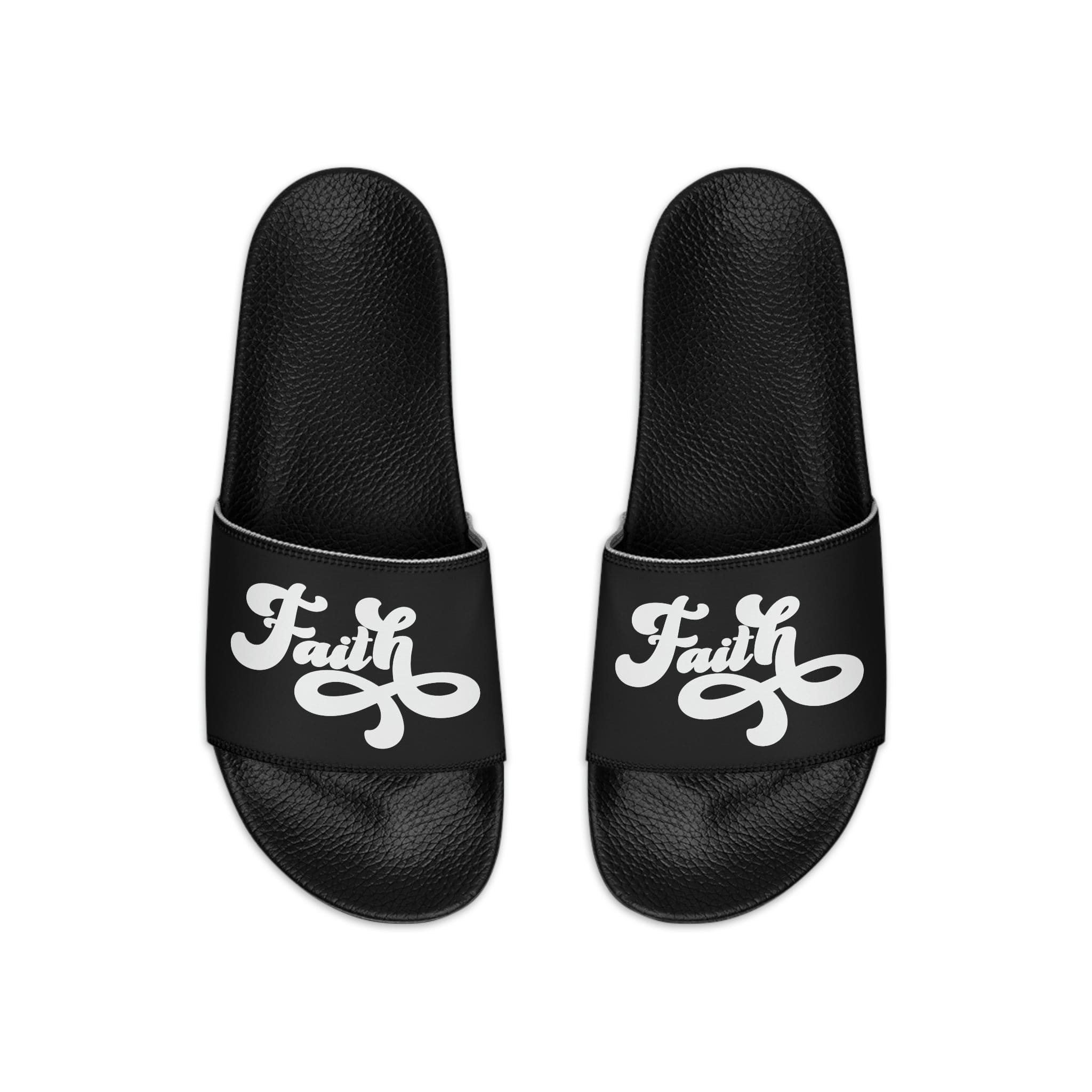 Men's black slide sandals featuring a sleek design and comfortable footbed, perfect for casual wear and summer activities.