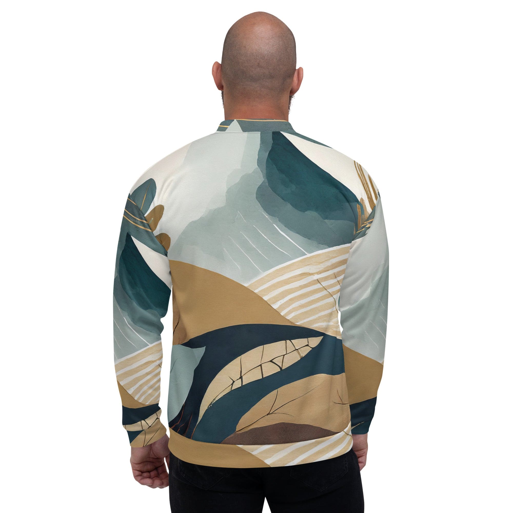 Men's Bomber Jacket featuring a unique Boho style print, zip-front closure, and ribbed cuffs, perfect for stylish layering.